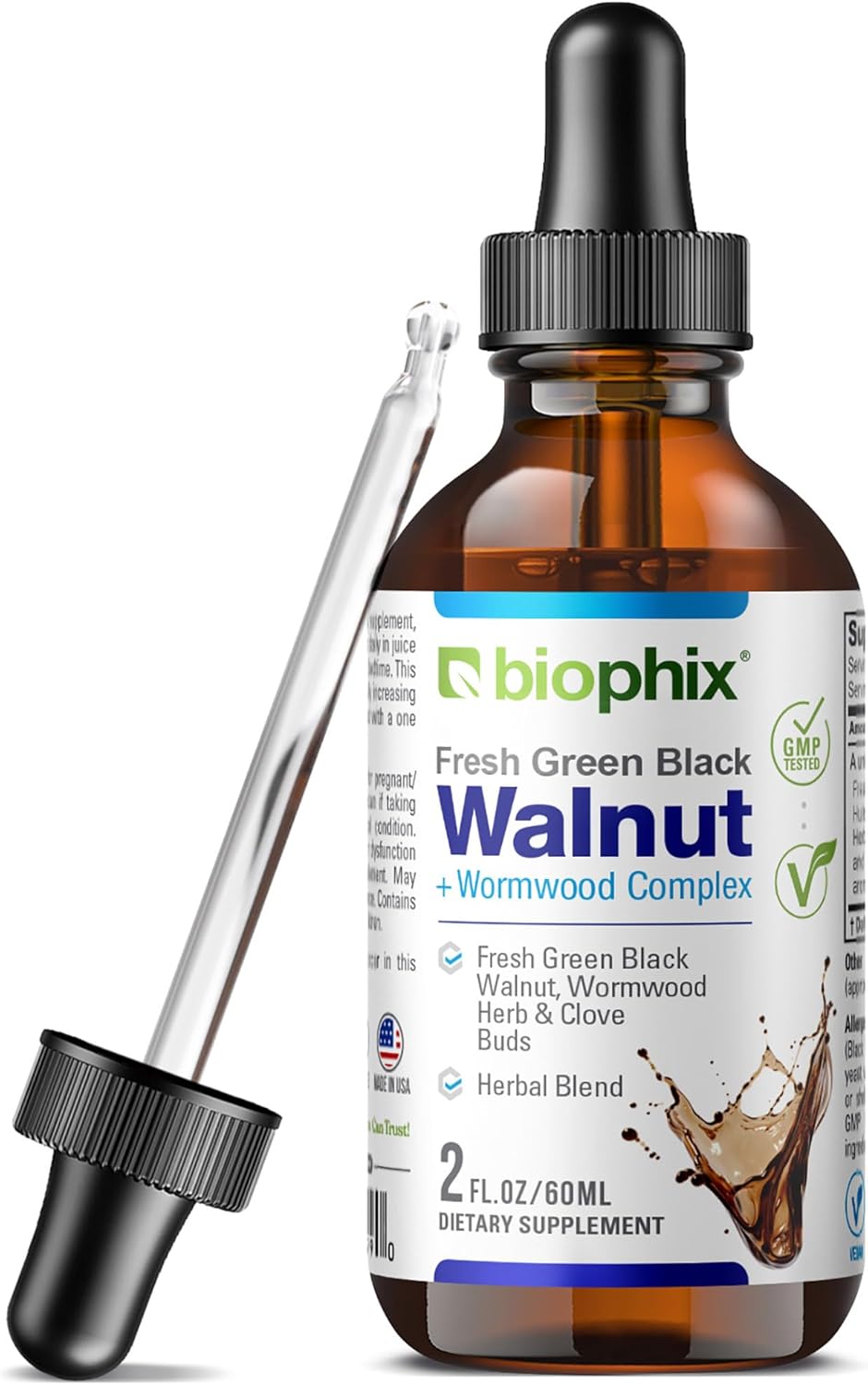2 oz Natural Green Black Walnut Wormwood Extract - Potent Cleanser for Intestinal Health by Biophix