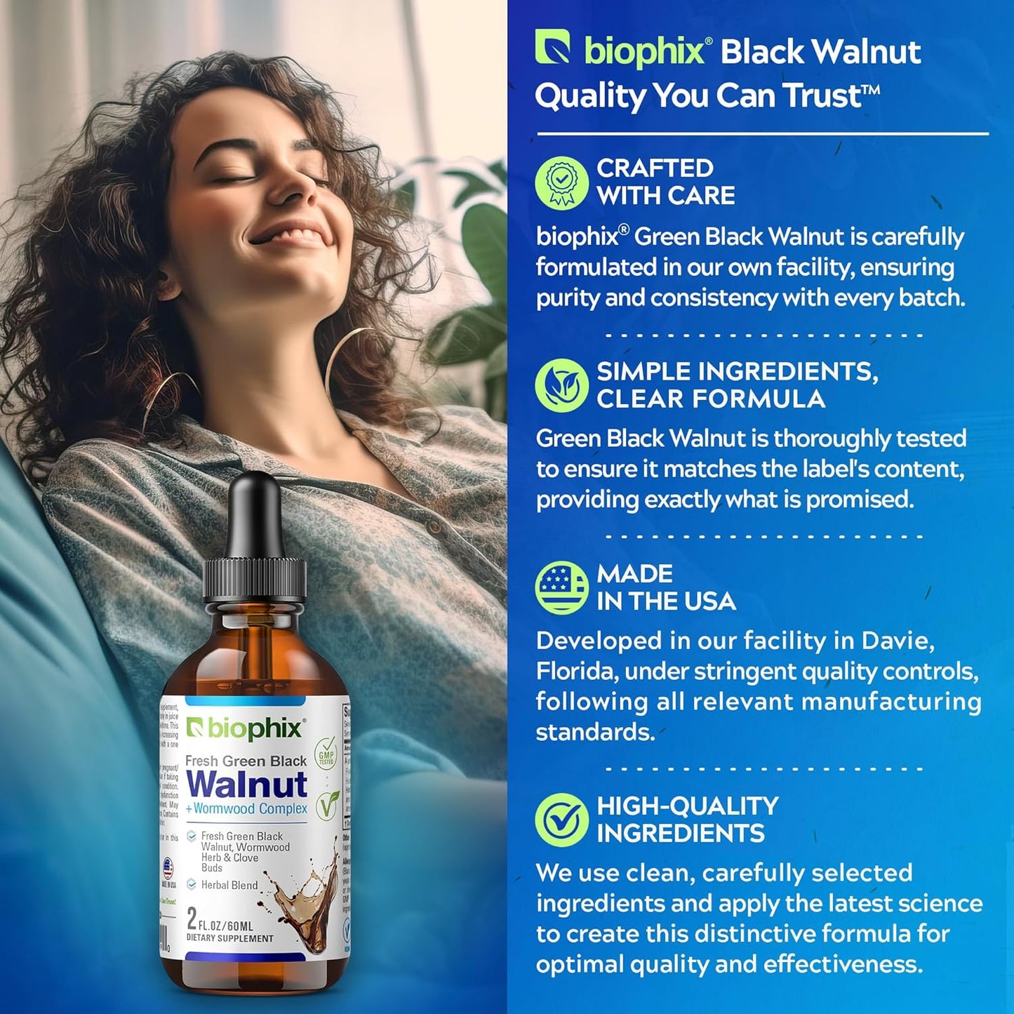 2 oz Natural Green Black Walnut Wormwood Extract - Potent Cleanser for Intestinal Health by Biophix