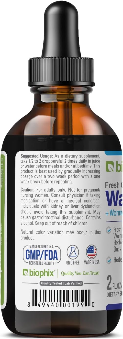 2 oz Natural Green Black Walnut Wormwood Extract - Potent Cleanser for Intestinal Health by Biophix