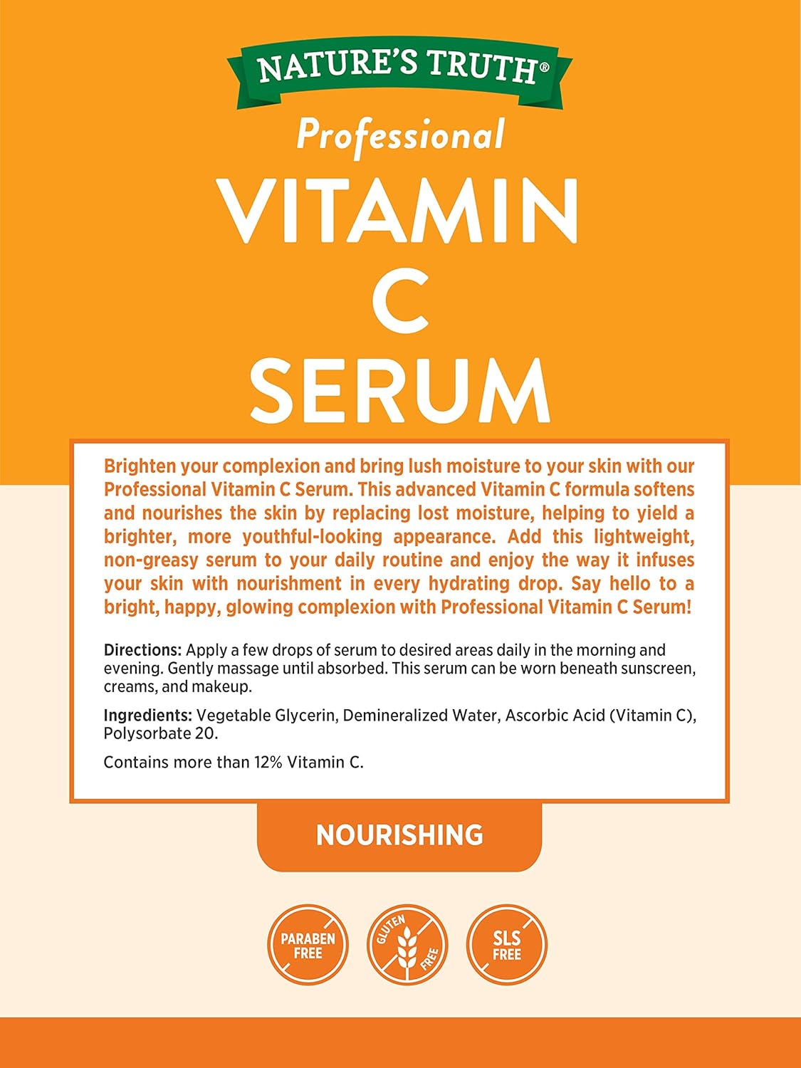 2 oz Nature's Truth Vitamin C Serum for Face & Skin - Nourishing & Unscented Oil