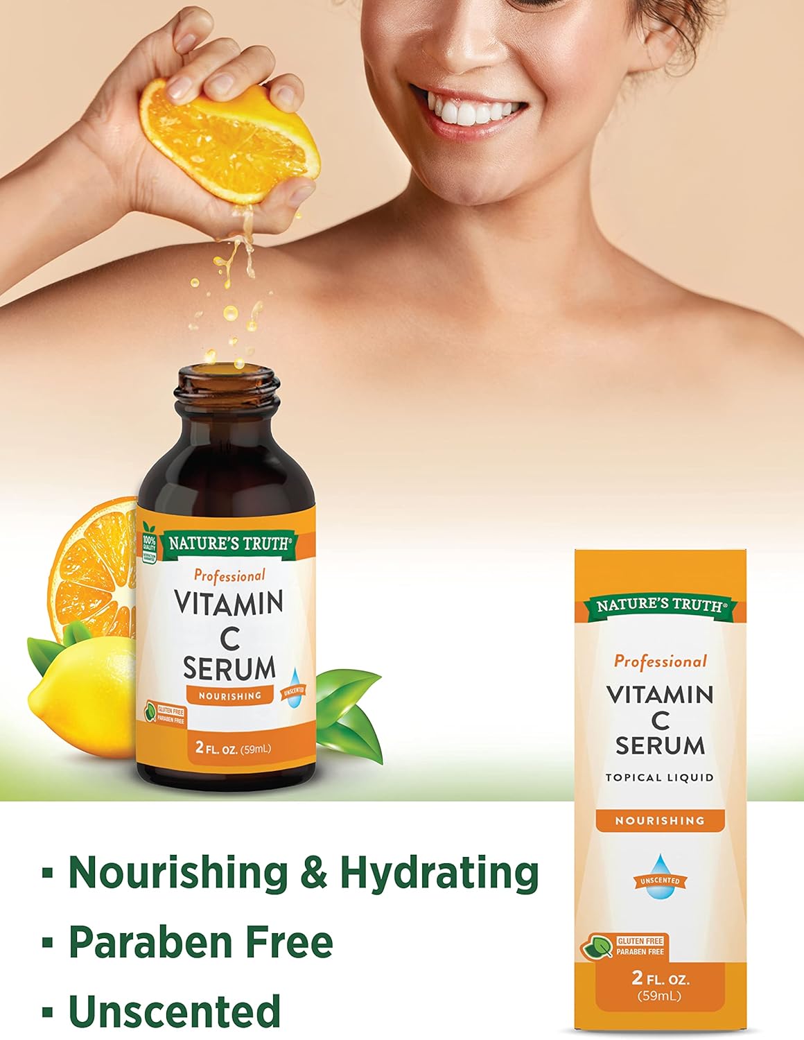 2 oz Nature's Truth Vitamin C Serum for Face & Skin - Nourishing & Unscented Oil
