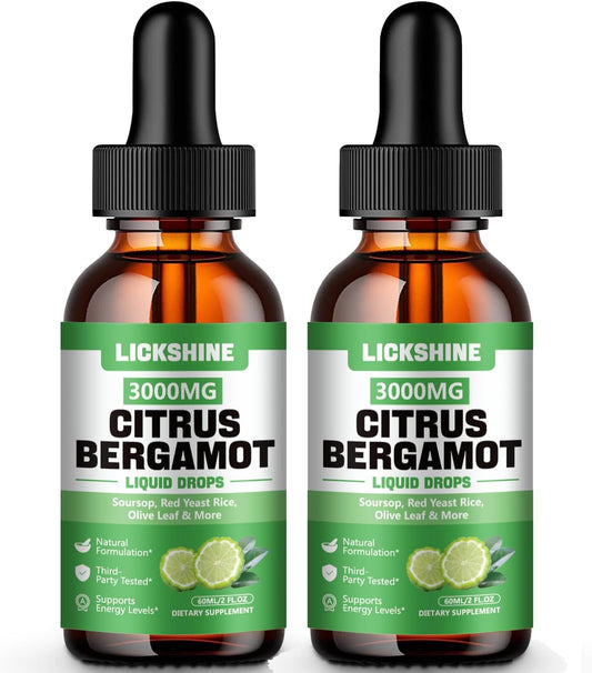 2 Pack 3000mg Citrus Bergamot Liquid Drops for Cholesterol Lowering & Immune Support - Soursop Bitters Liquid, 4 Fl Oz