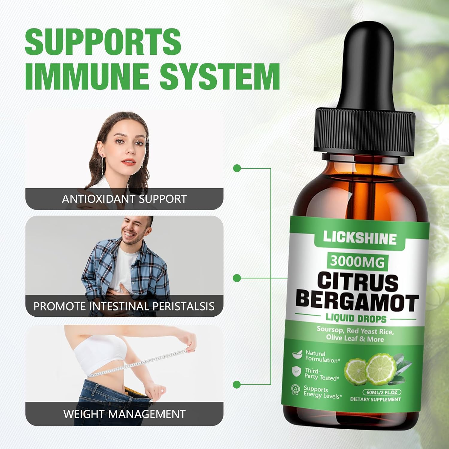 2 Pack 3000mg Citrus Bergamot Liquid Drops for Cholesterol Lowering & Immune Support - Soursop Bitters Liquid, 4 Fl Oz