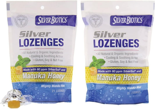 2-Pack American Biotech Labs Silver Biotics Manuka Mint Lozenges with 60ppm SilverSol and Honey - 42 Count