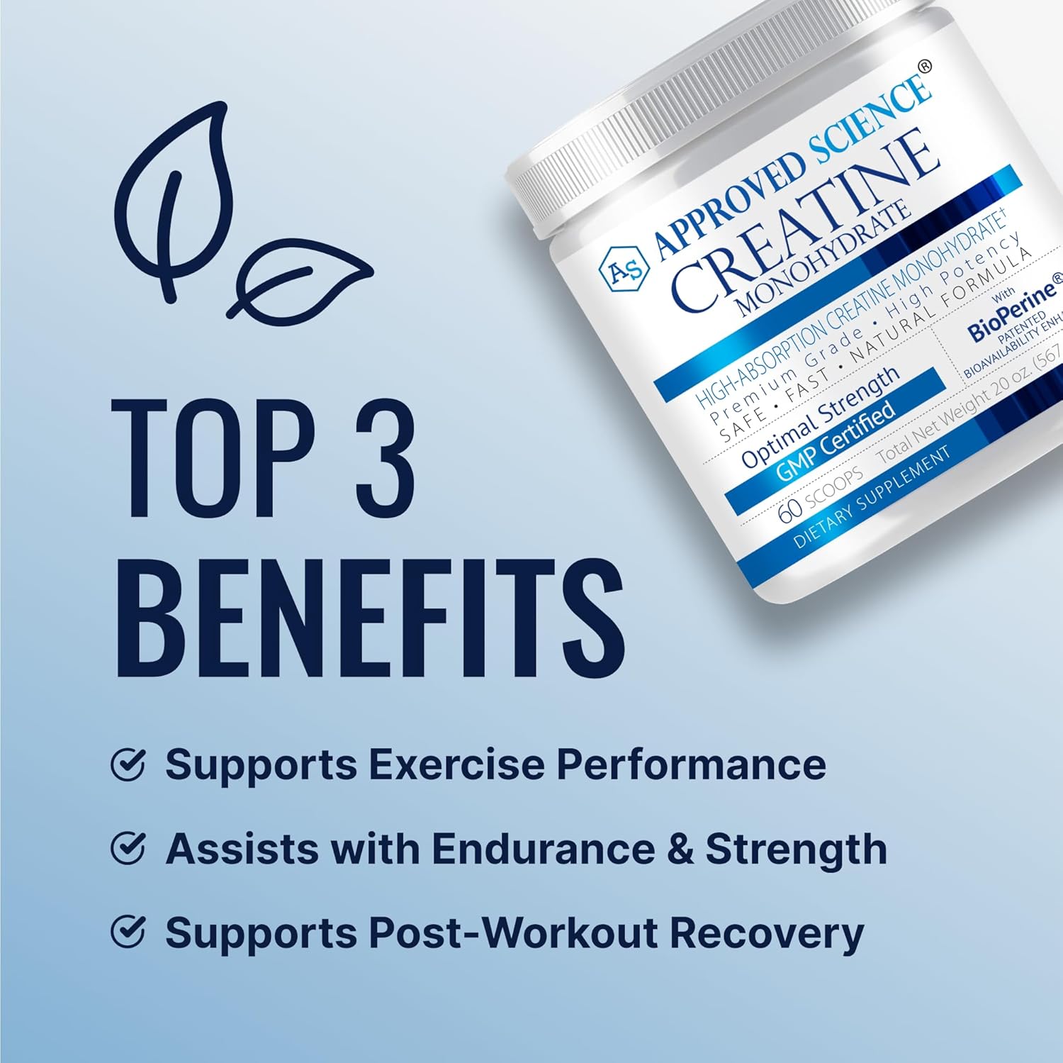2-Pack Approved Science Creatine Monohydrate Powder with BioPerine - 120 Servings, 5g Per Serving - Unflavored Workout Support Supplement - Non-GMO, Vegan Formula