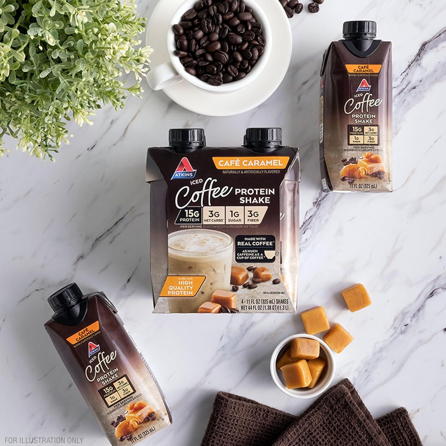 2 Pack Atkins Café Caramel Iced Coffee Protein Shake - 15g Protein, Low Glycemic, 3g Net Carb, 1g Sugar, Keto Friendly