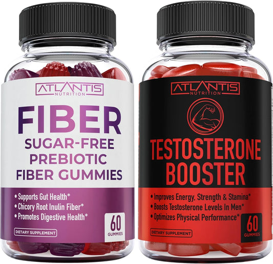 2-Pack Atlantis Nutrition Sugar Free Prebiotic Fiber Gummies with Strength & Stamina Enhancer - 120 Gummies for Adults