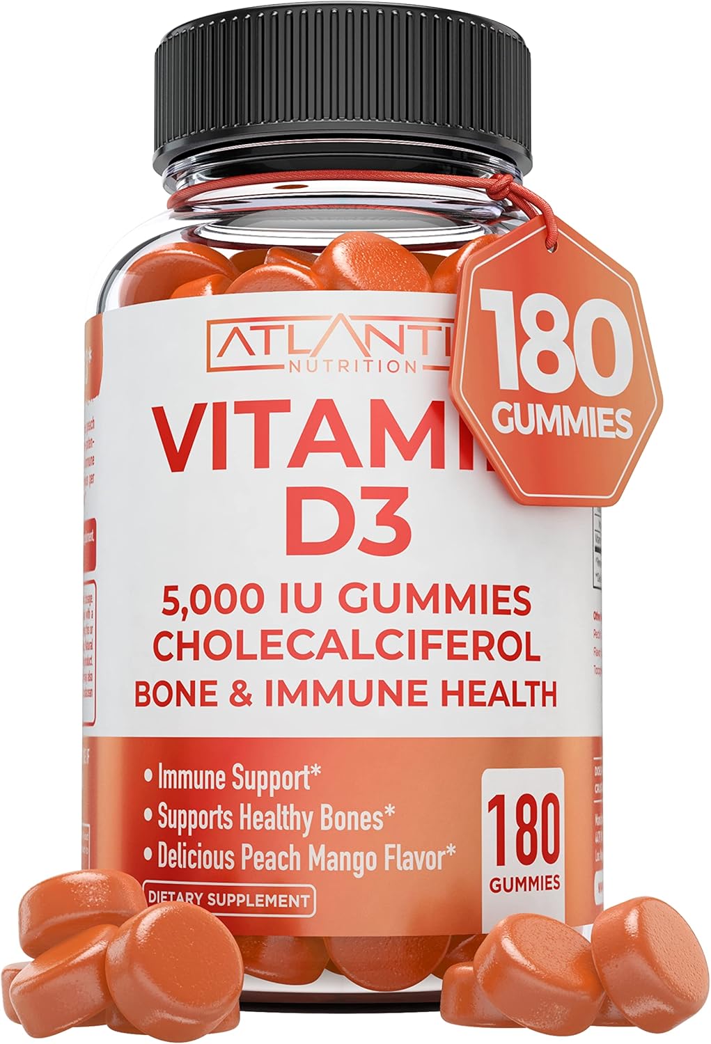 2-Pack Atlantis Nutrition Sugar-Free Prebiotic Fiber Gummies for Adults with Vitamin D3 - 300 Gummies Total