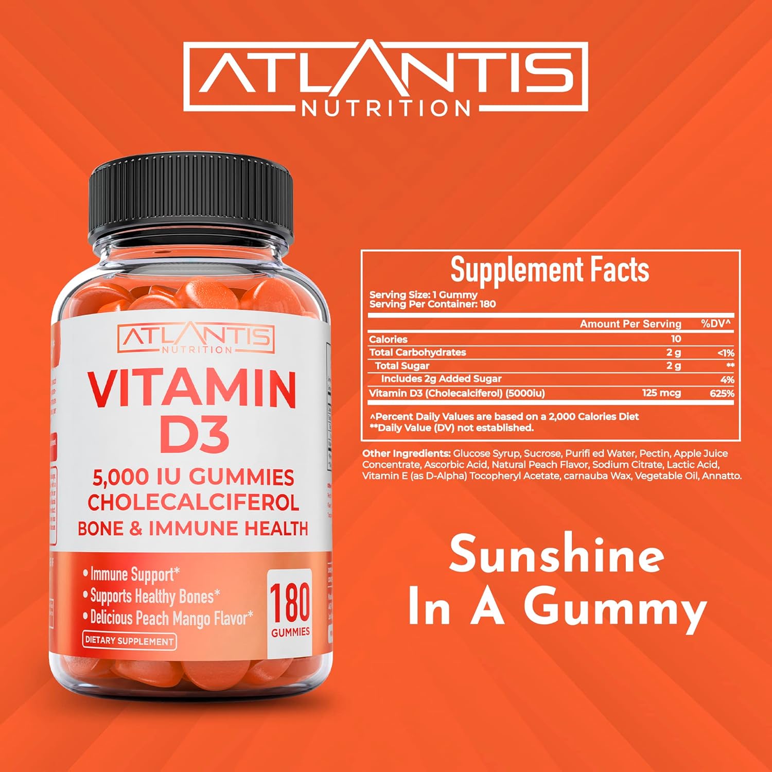 2-Pack Atlantis Nutrition Sugar-Free Prebiotic Fiber Gummies for Adults with Vitamin D3 - 300 Gummies Total