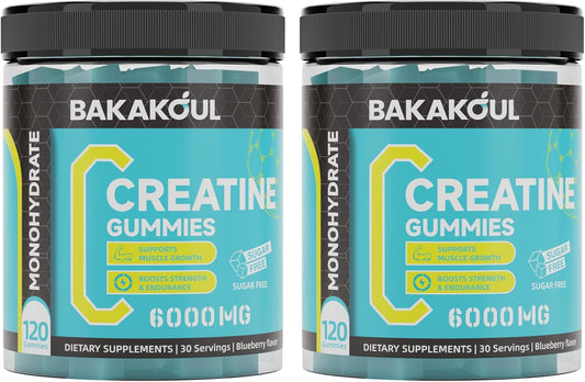 2 Pack BAKAKOUL Creatine Monohydrate Gummies 5g - 120 Sugar Free Gummies with Magnesium Glycinate, L-Threonate, L-Taurine, Vitamin B12 for Muscle Support, Energy Boost - Men & Women's Supplement