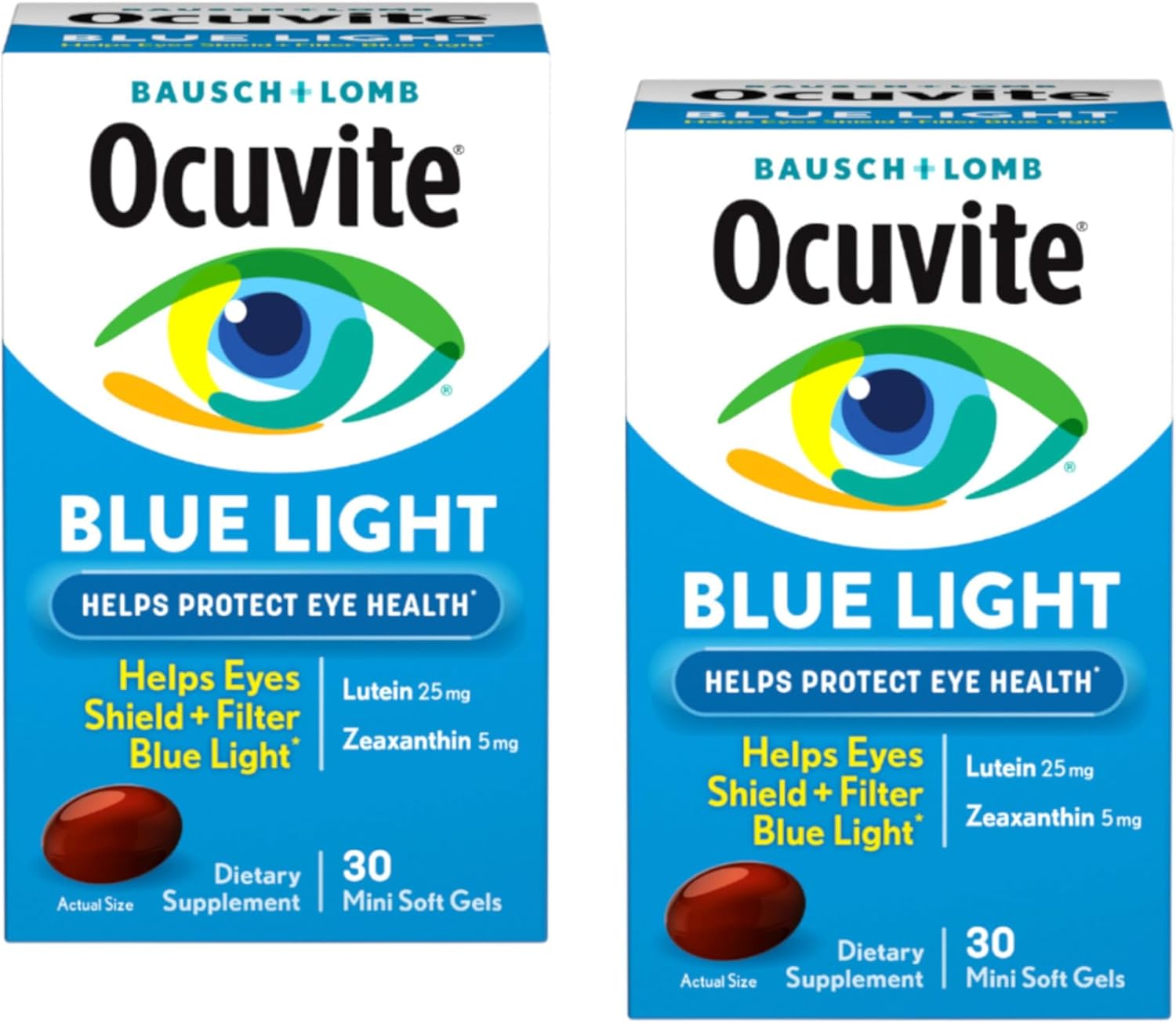 2-Pack Bausch + Lomb Ocuvite Blue Light Lutein & Zeaxanthin Supplement - 30 Softgels, 25mg Lutein