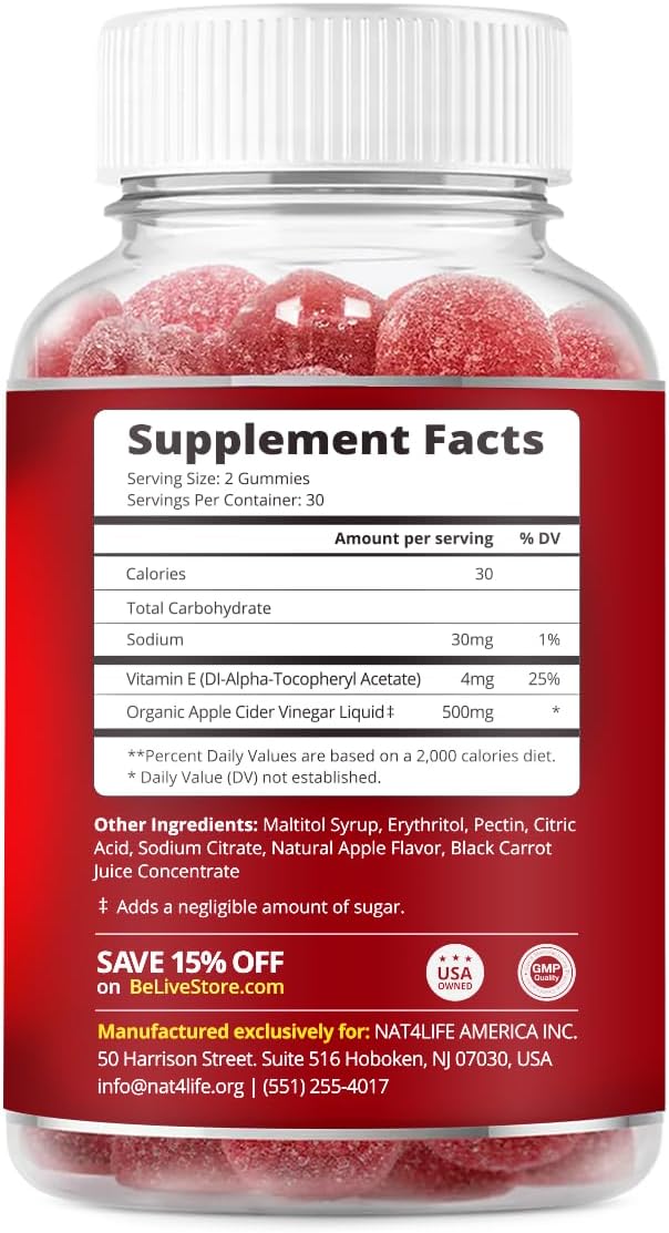 2 Pack BeLive Apple Cider Vinegar Gummies - Sugar Free, Gluten Free, Digestion Support & Healthy Diet - 120 Ct Alternative to ACV Capsules & Drink