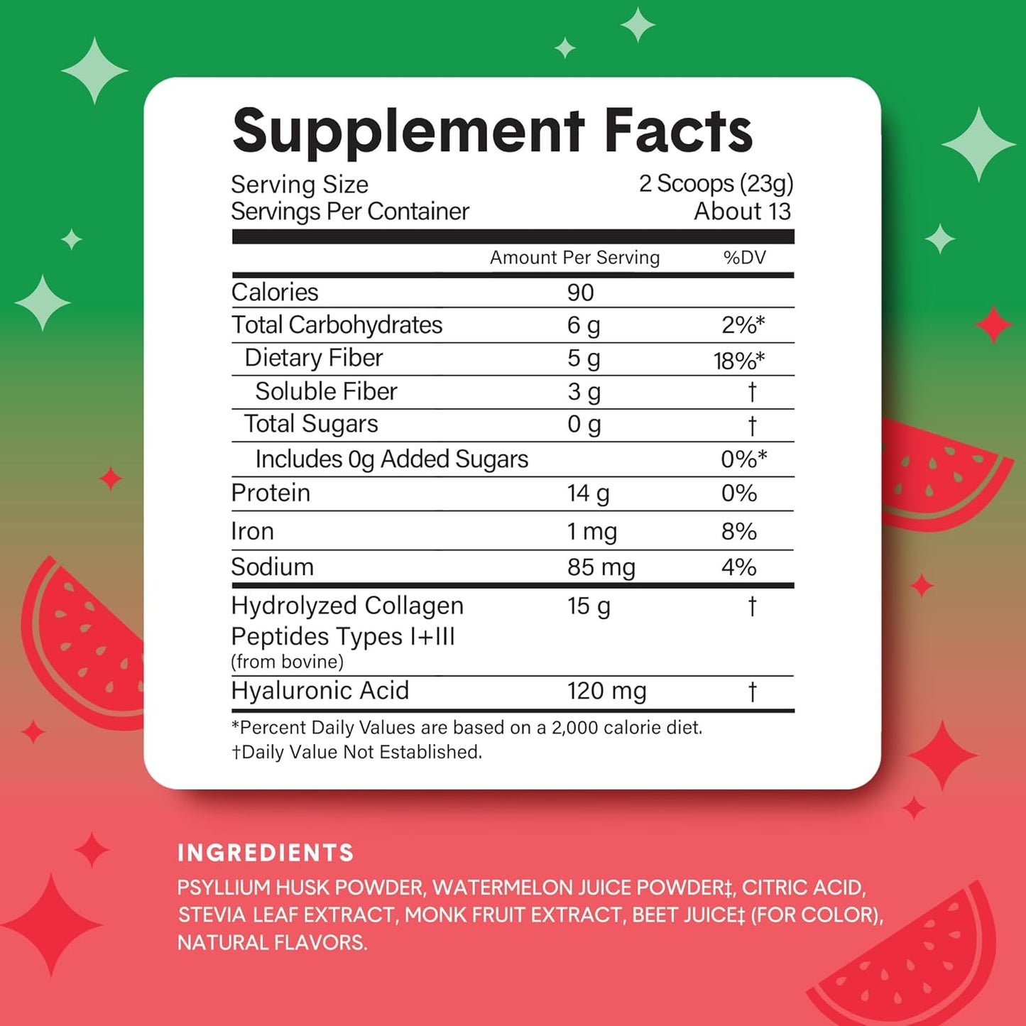 2-Pack Bellway Super Fiber Powder + Collagen: Sugar-Free Psyllium Husk Powder with Collagen Peptides and Hyaluronic Acid for Gut Health, Skin, Nails, Bones & Joints - Watermelon Flavor (21.2 oz)