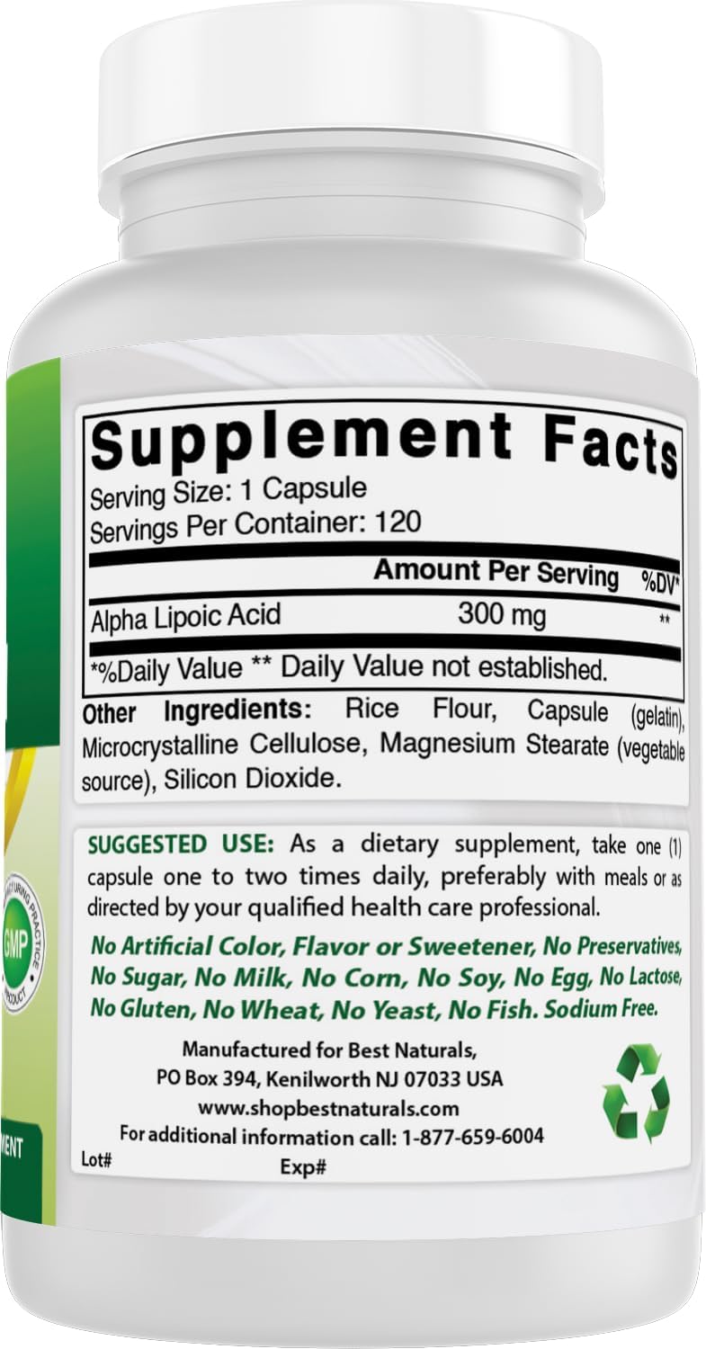 2-Pack Best Naturals Alpha Lipoic Acid 300 mg - 240 Capsules for Antioxidant Support