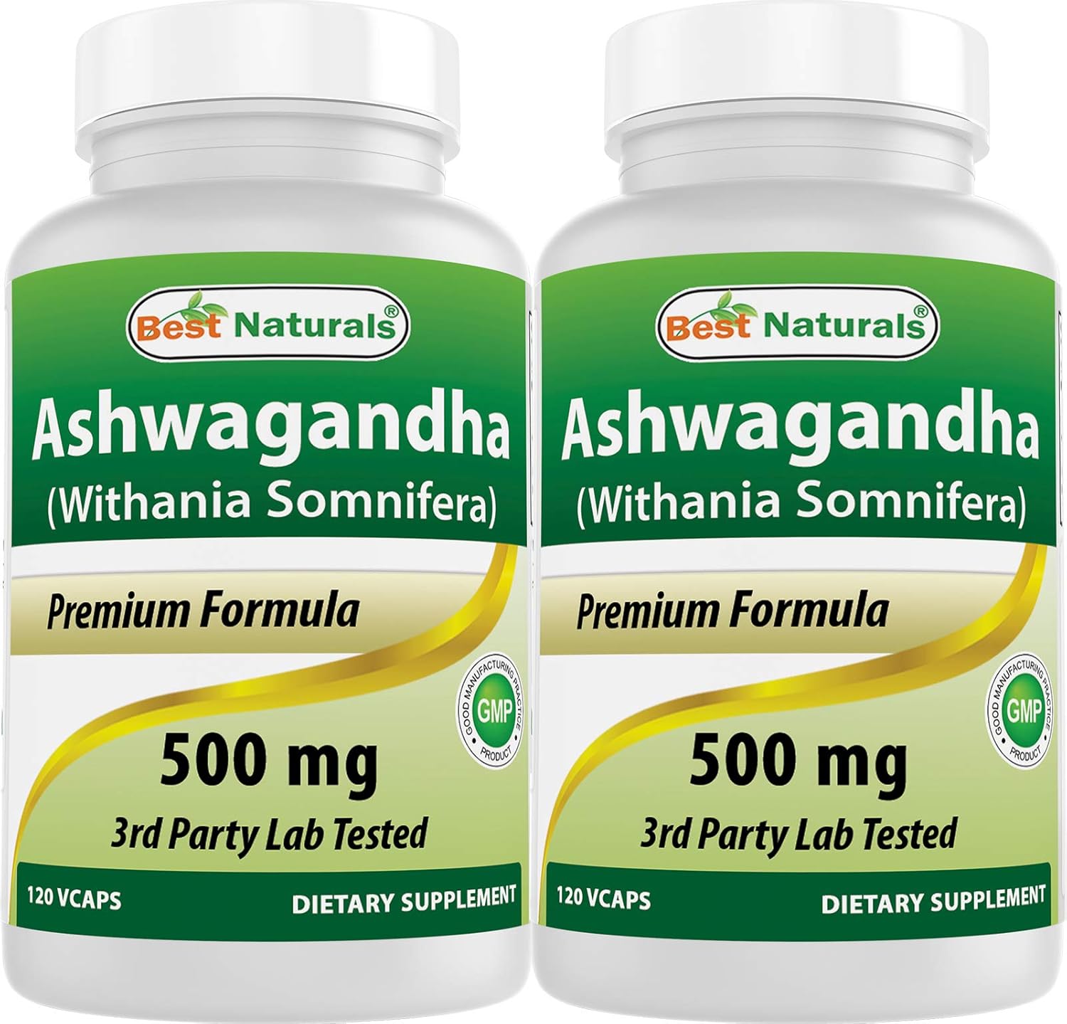 2 Pack Best Naturals Ashwagandha Capsules 500mg - 120 Count Each - Stress Relief and Mood Support - 240 Total Capsules