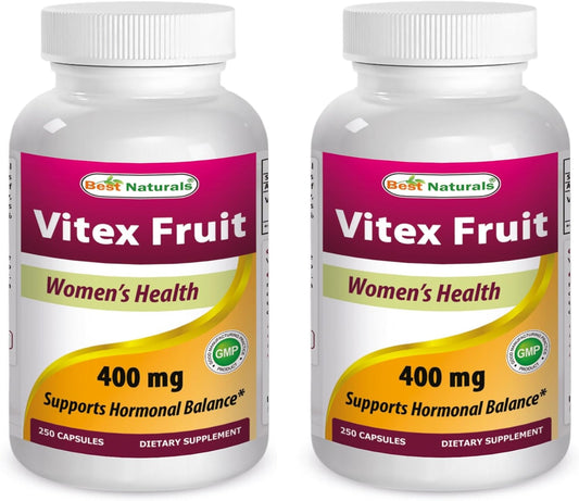 2-Pack Best Naturals Vitex Chasteberry 400mg 250 Capsules - Natural Hormone Balance Support Supplement