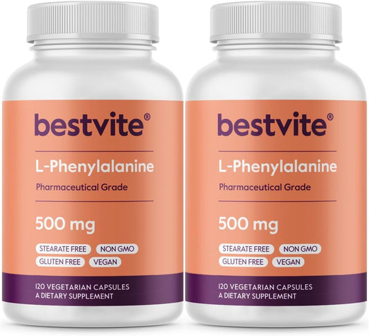 2-Pack Bestvite L-Phenylalanine 500mg Vegetarian Capsules - Vegan, Gluten Free, Non GMO - No Stearates Included