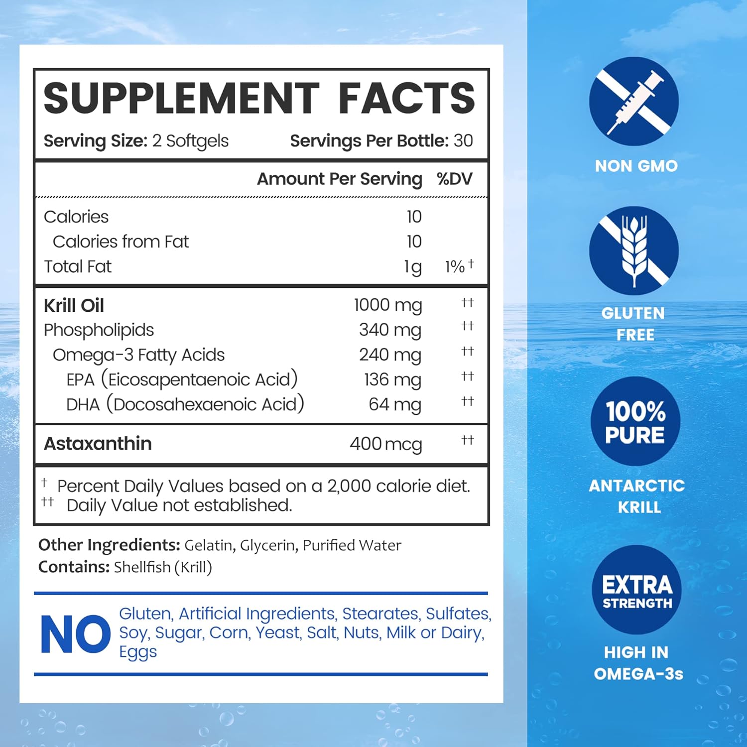 2 Pack BioEmblem Antarctic Krill Oil Softgels 1000mg - High EPA + DHA, Astaxanthin, Phospholipids - Brain Health Support - 120ct Non-GMO, Gluten Free - 60 Day Supply