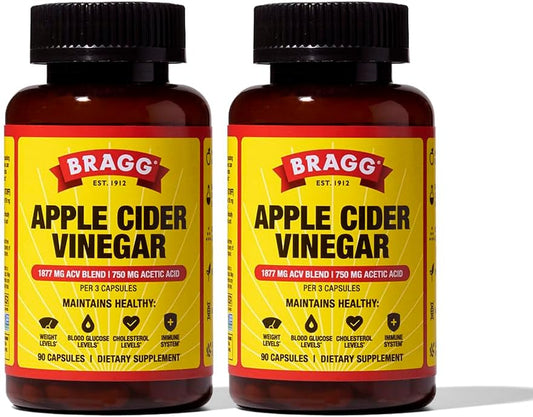 2 Pack Bragg Apple Cider Vinegar Capsules with Vitamin D and Zinc - 90 Capsules - Immune System Support