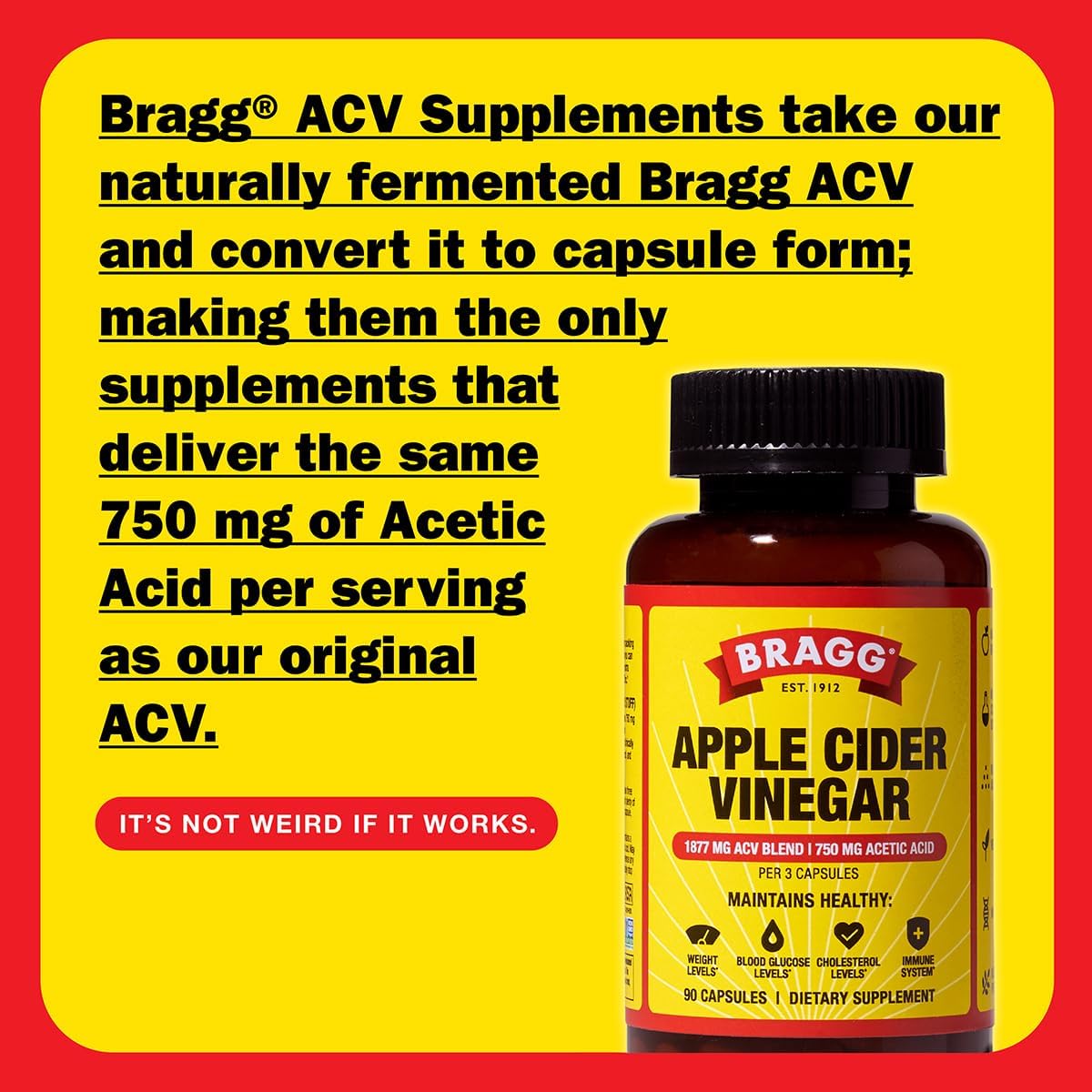 2 Pack Bragg Apple Cider Vinegar Capsules with Vitamin D and Zinc - 90 Capsules - Immune System Support