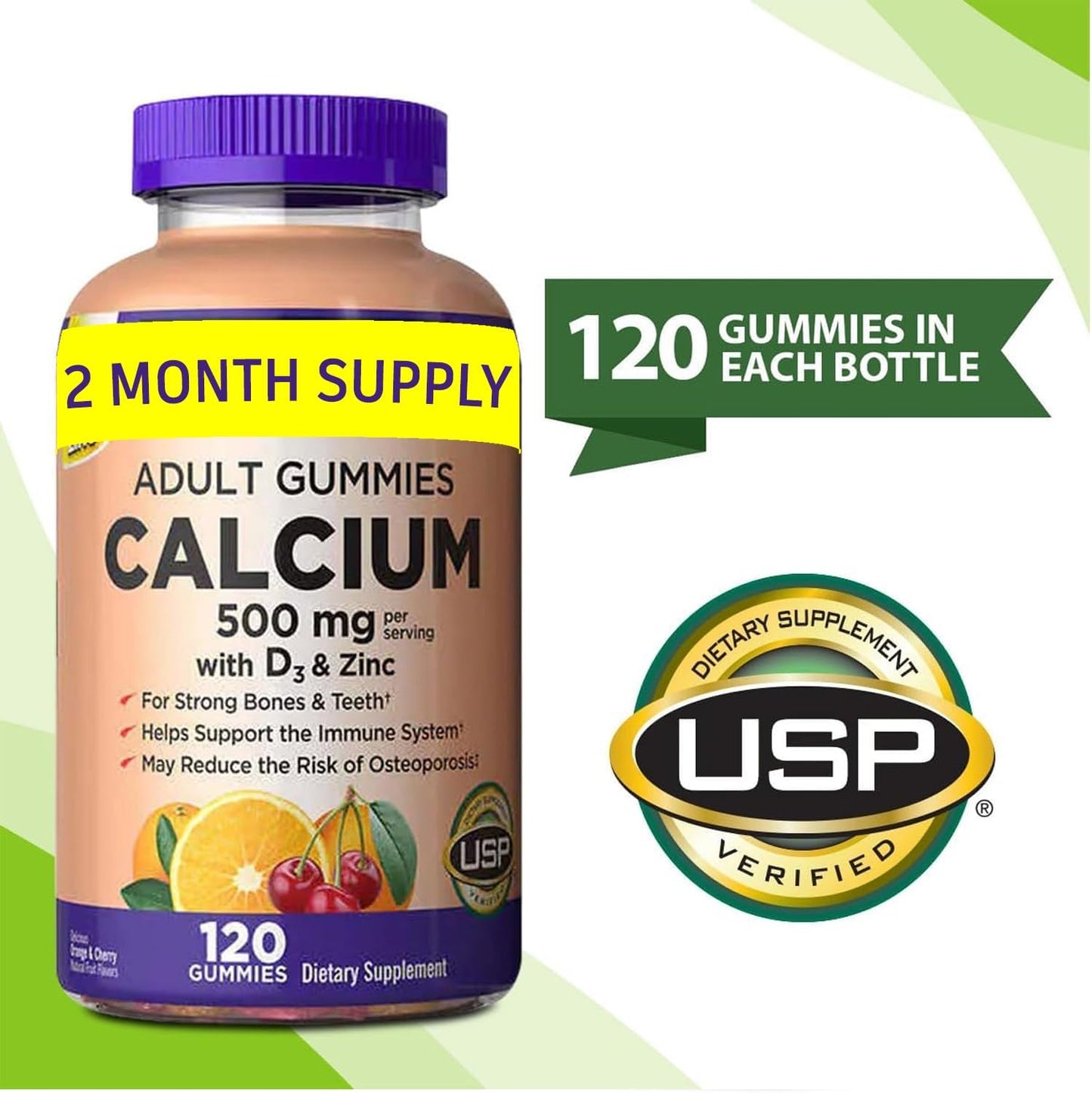 2-Pack Bundle: Idea Shop USA Calcium Gummies 500mg with D3, Zinc, Vitamins & Minerals for Bone Health - A to Z Guide