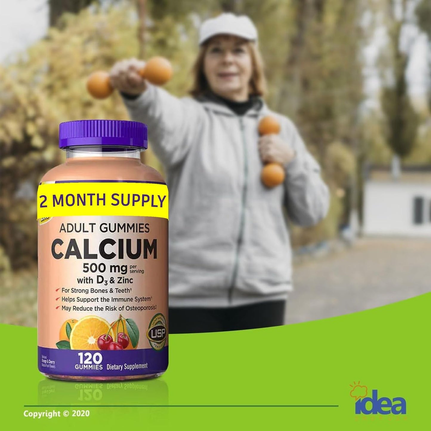 2-Pack Bundle: Idea Shop USA Calcium Gummies 500mg with D3, Zinc, Vitamins & Minerals for Bone Health - A to Z Guide