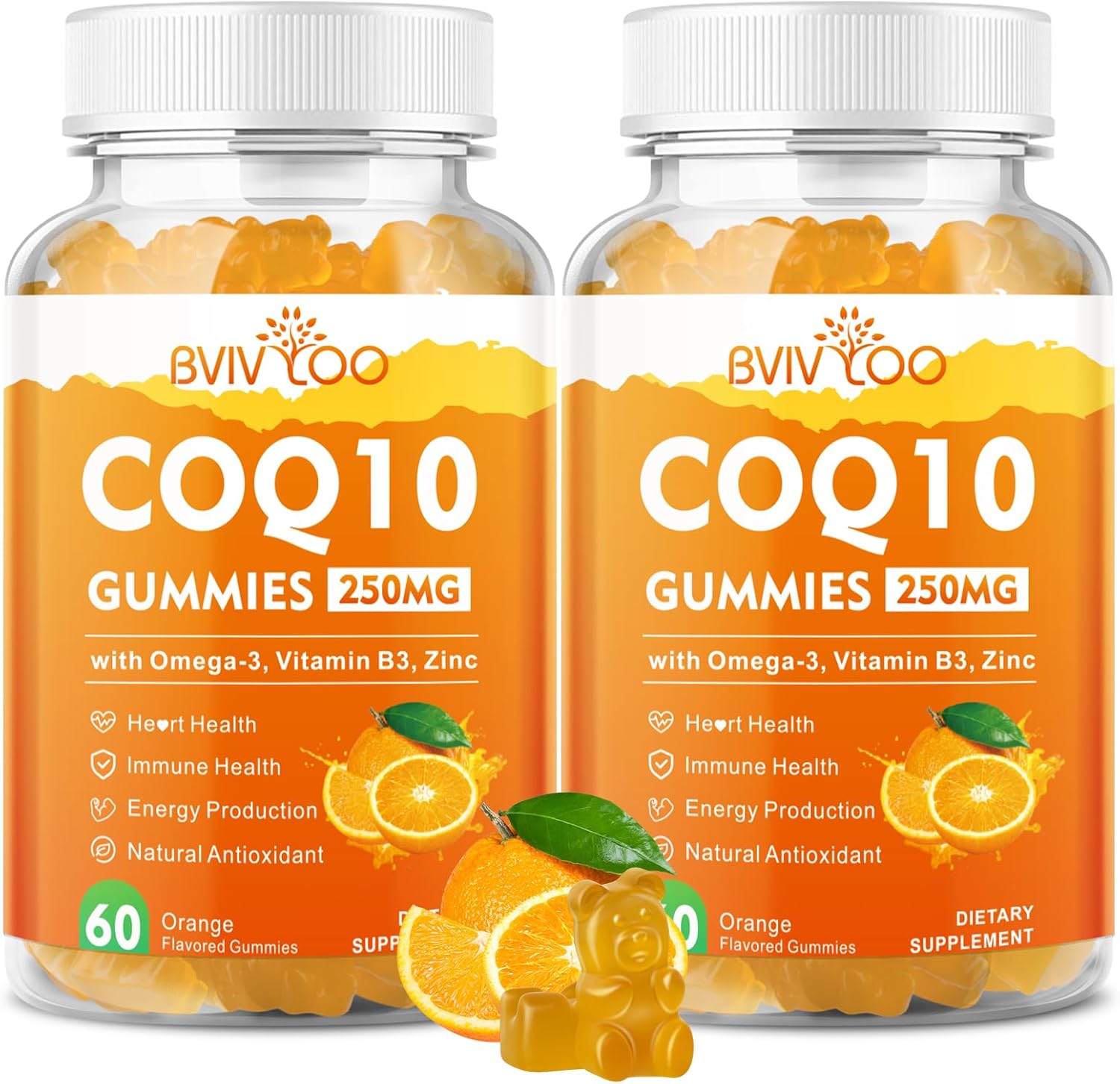 2 Pack BVIVLOO CoQ10 Gummies 250mg with Omega-3, B3, Zinc, Magnesium - Heart Health & Antioxidant Support - 120 Count - BoostGo Australia