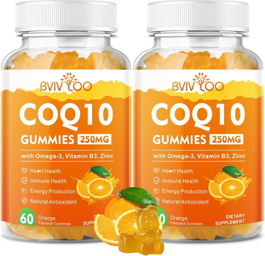 2 Pack BVIVLOO CoQ10 Gummies 250mg with Omega-3, B3, Zinc, Magnesium - Heart Health & Antioxidant Support - 120 Count - BoostGo Australia