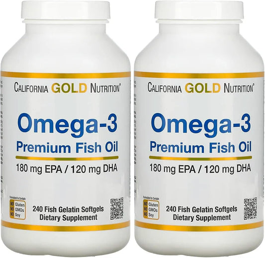 2 Pack California Gold Nutrition Premium Omega-3 Fish Oil Softgels, 180mg EPA, 120mg DHA, Concentrated Triglyceride Form, 240 Gelcaps