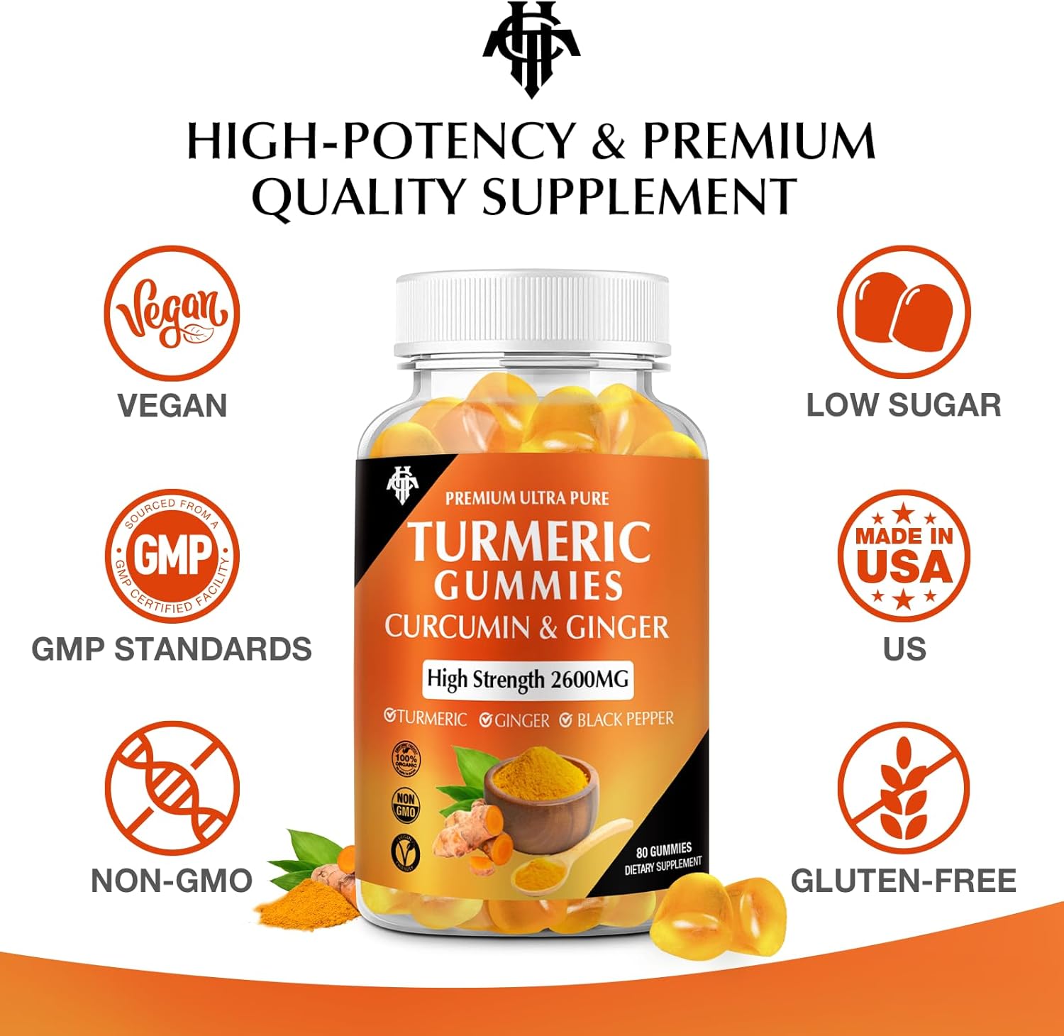2 Pack CHANUBITO Turmeric Curcumin Gummies with Ginger & Black Pepper - Immune Support for Adults - Vegan, Gluten-Free, Low Sugar - Healthy Skin & Muscle Support