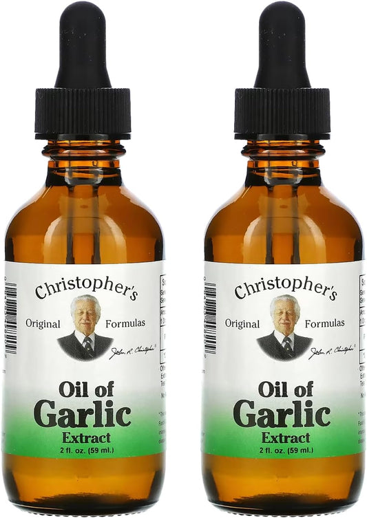 2-Pack Christopher's Original Formulas Oil of Garlic Extract - 2 Ounces Each - Premium Cold-Pressed Liquid Garlic Oil Supplement for Versatile Use