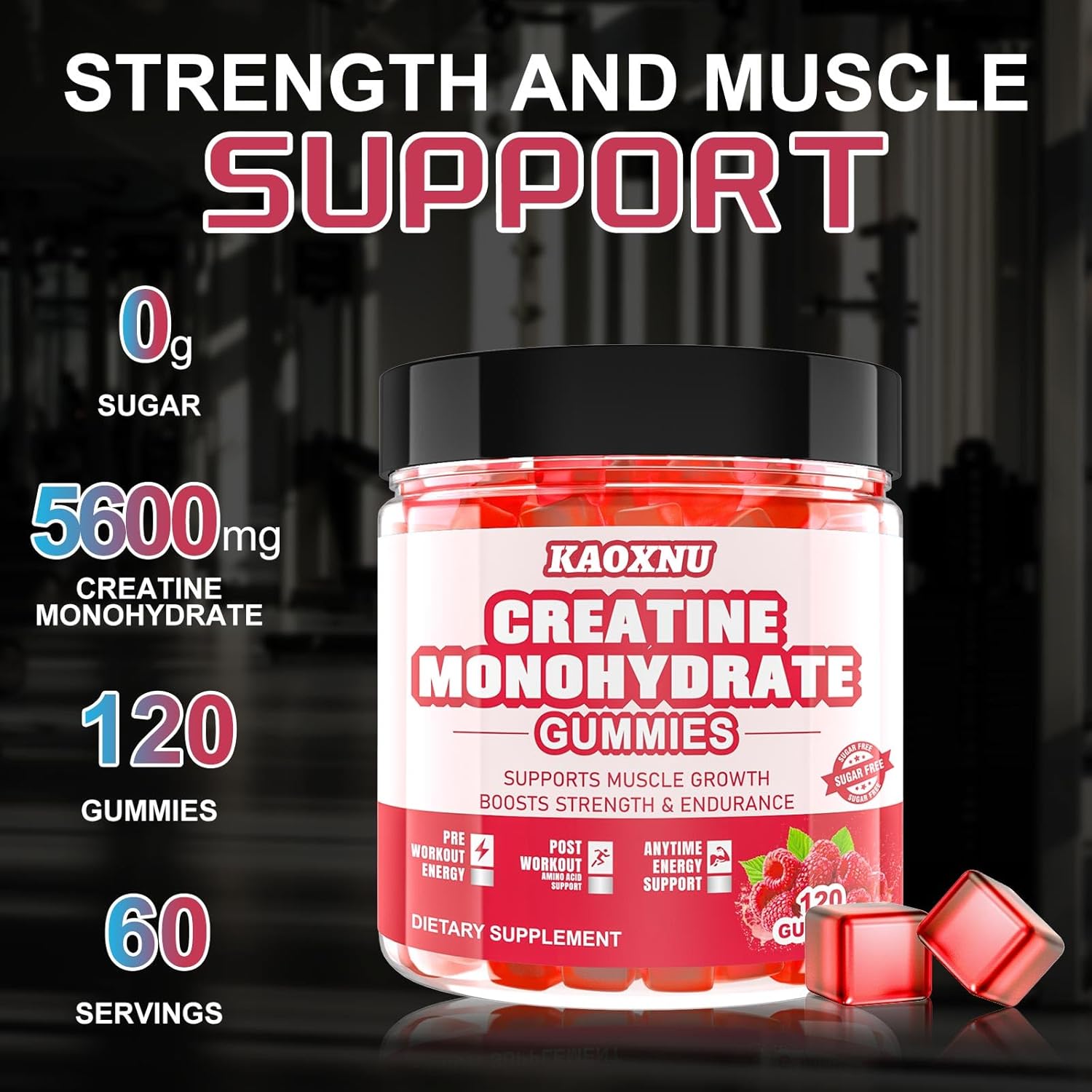 2 Pack Creatine Monohydrate Gummies 120 CT - 5000mg per Serving - Sugar Free Chewable for Muscle Strength & Energy Boost