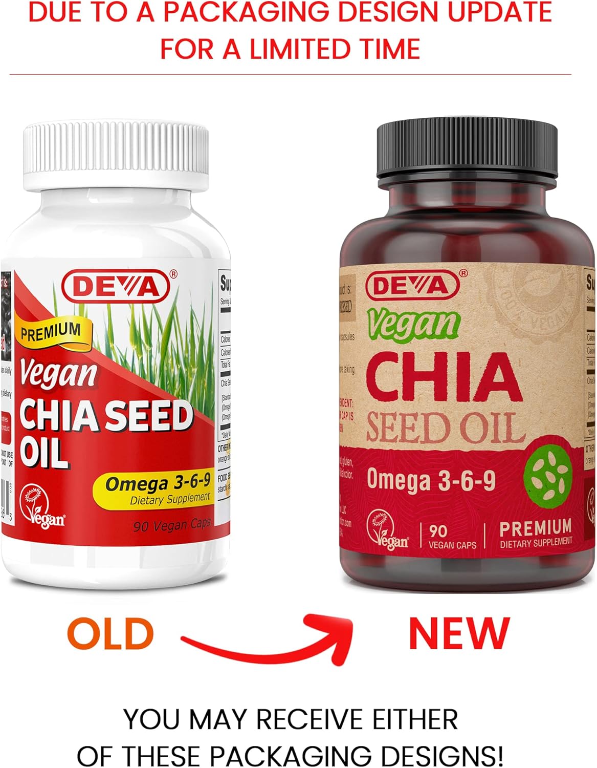 2-Pack DEVA Vegan Vitamins Chia Seed Oil Capsules - Omega 3, 6, 9 Fatty Acids - Cold-Pressed & Unrefined - 90 Count