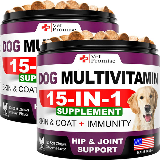 2 Pack Dog Multivitamin Chewable with Glucosamine - Senior & Puppy Vitamins for Dogs - Pet Joint Support Health - Immunity, Mobility, Energy - 240 Chews