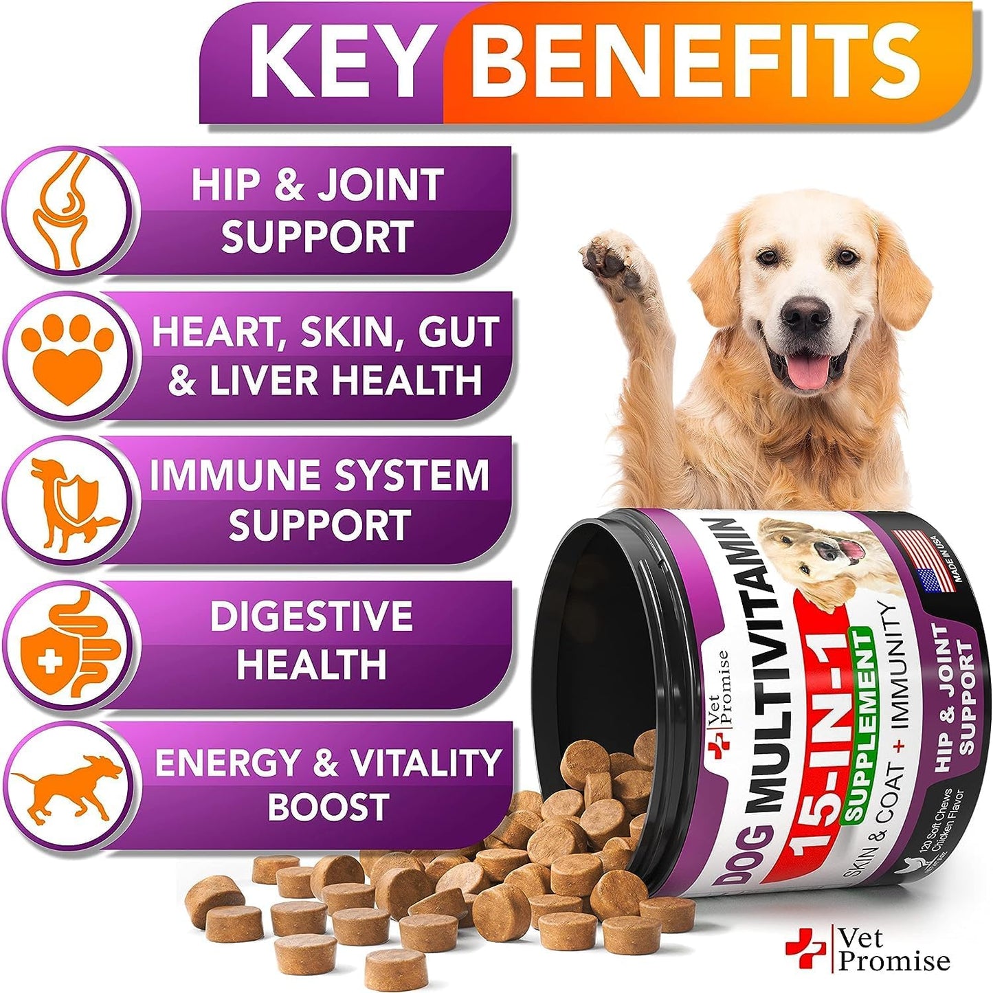 2 Pack Dog Multivitamin Chewable with Glucosamine - Senior & Puppy Vitamins for Dogs - Pet Joint Support Health - Immunity, Mobility, Energy - 240 Chews