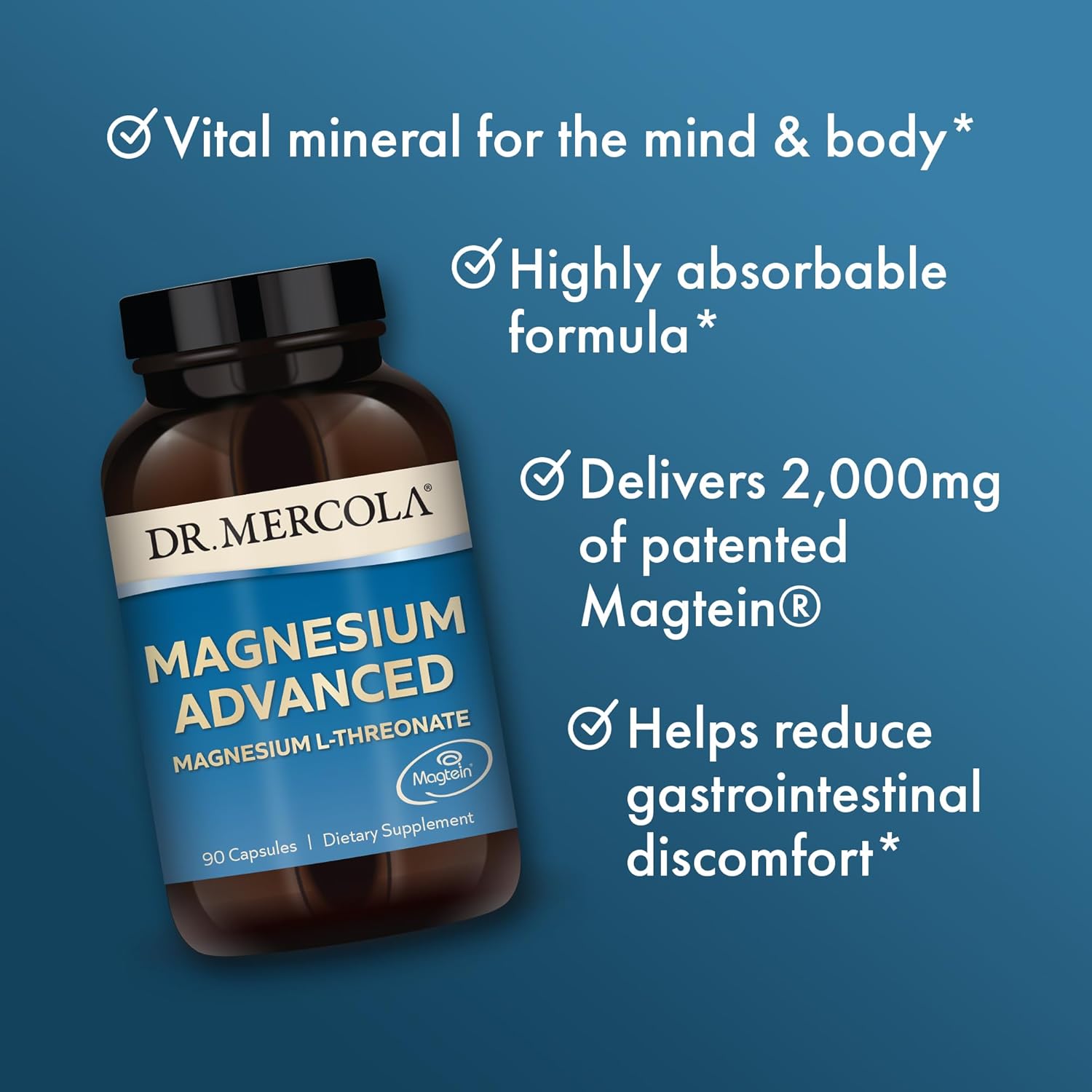 2-Pack Dr. Mercola Magnesium Advanced Dietary Supplement with Magnesium L-Threonate (90 Capsules Each) - Non-GMO