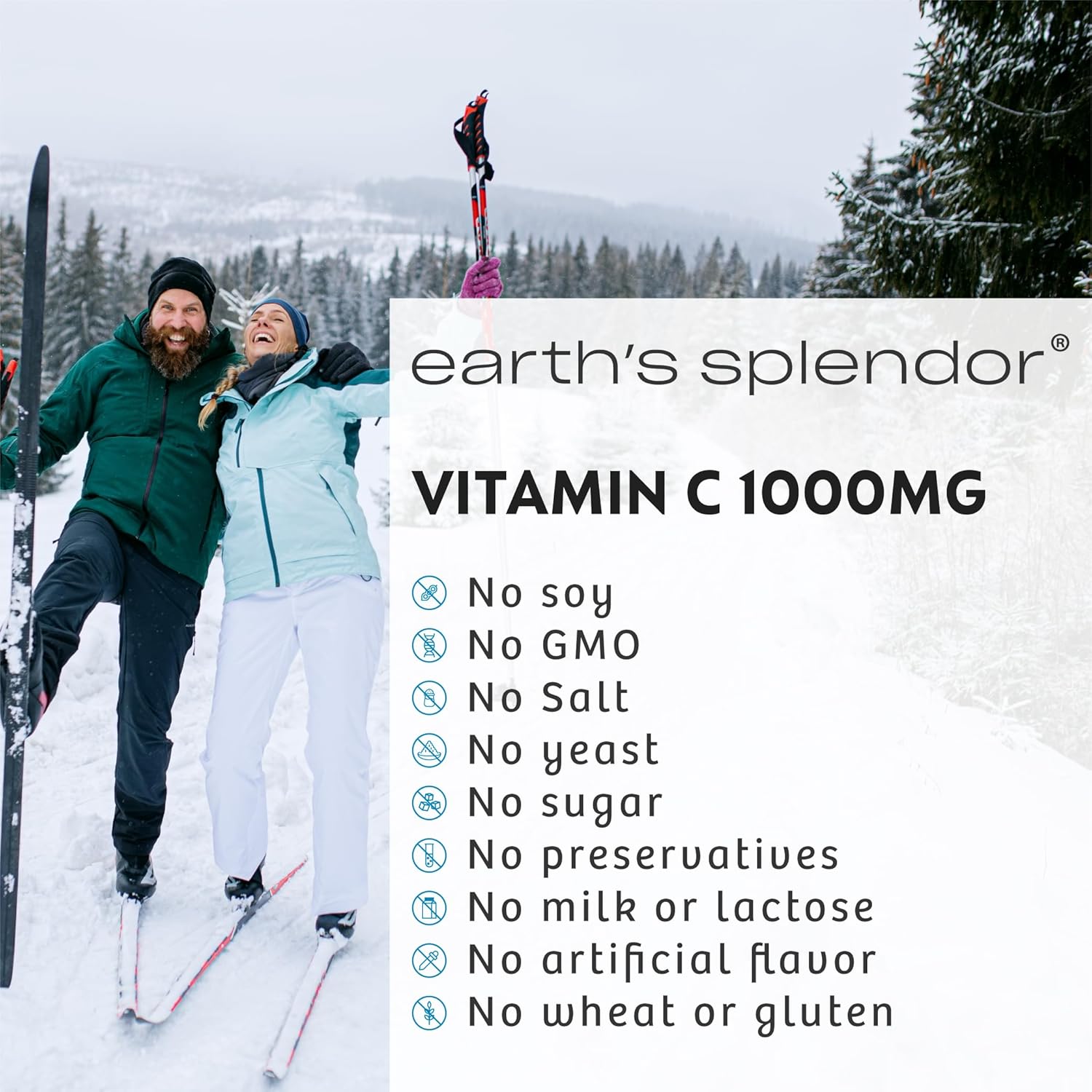 2 Pack Earth's Splendor Vitamin C 1000 mg Dietary Supplement - Immune Support & Antioxidant Health - 100 Caplets, 3+ Month Supply