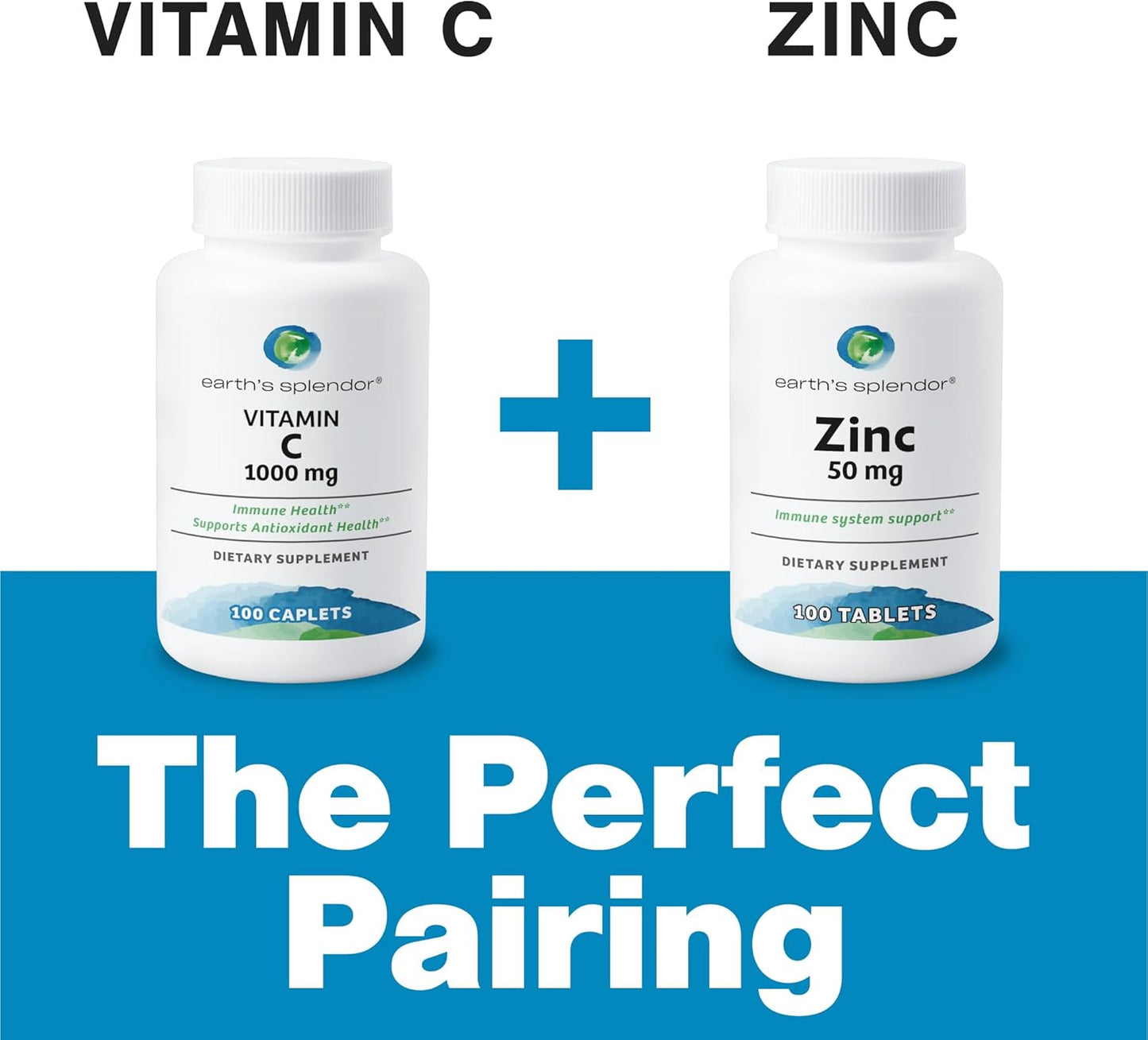 2 Pack Earth's Splendor Vitamin C 1000 mg Dietary Supplement - Immune Support & Antioxidant Health - 100 Caplets, 3+ Month Supply