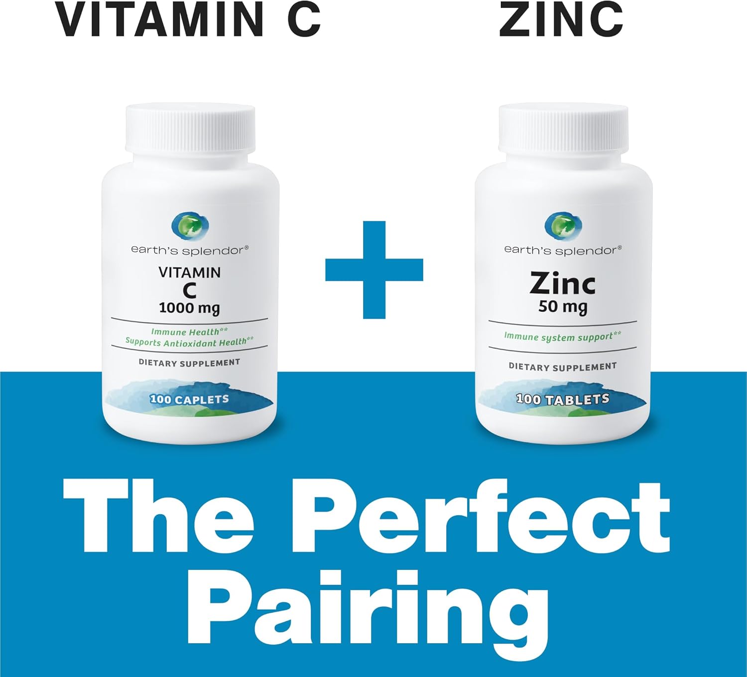 2 Pack Earth's Splendor Vitamin C 1000 mg Dietary Supplement - Immune Support & Antioxidant Health - 100 Caplets, 3+ Month Supply