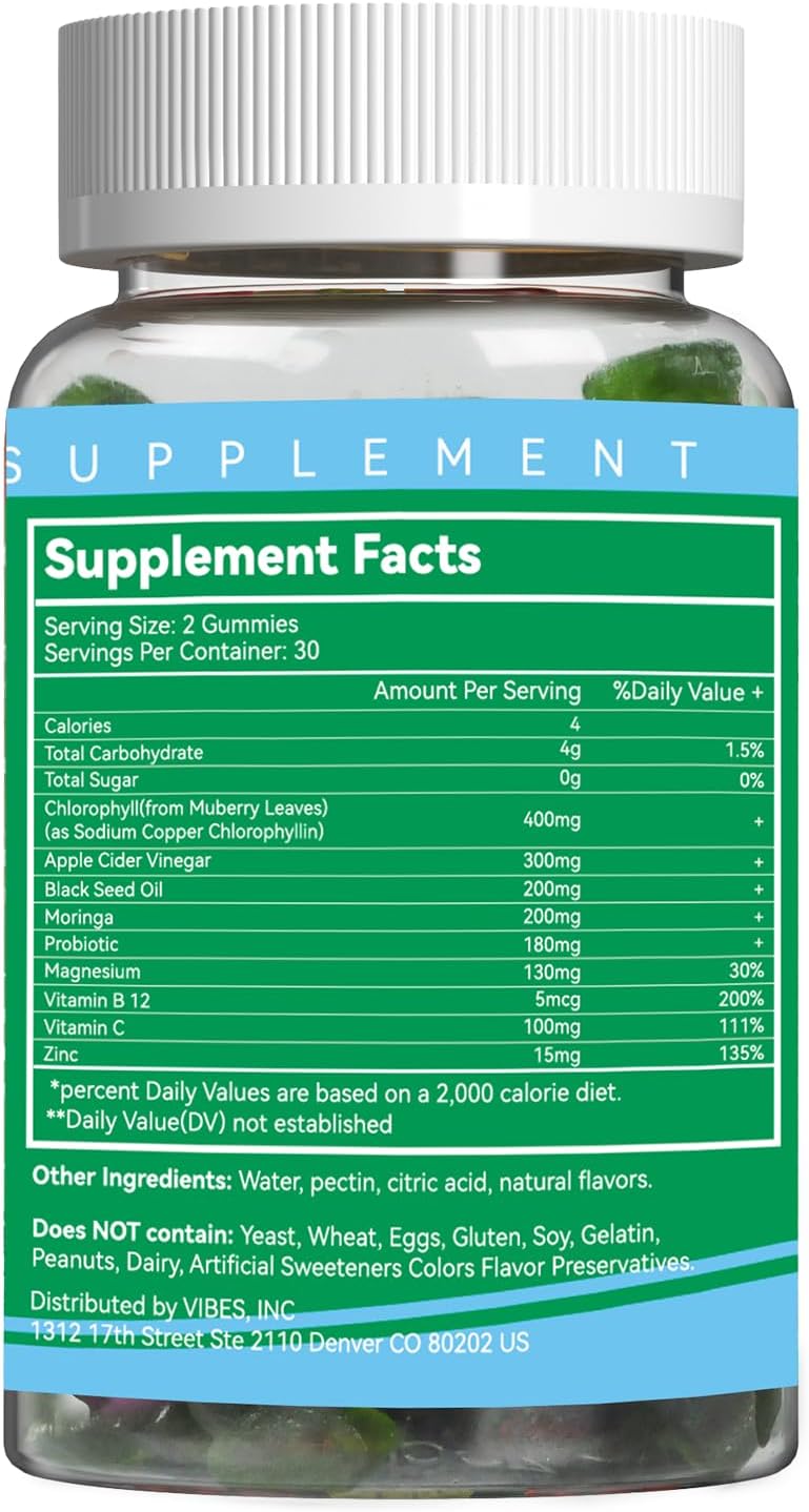 2 Pack EAZGOO Sugar-Free Chlorophyll Gummies with Vitamin B12 and Zinc for Skin Health & Detox, Energy Boost and Metabolism Support - 120 Chewable Supplements for Men & Women
