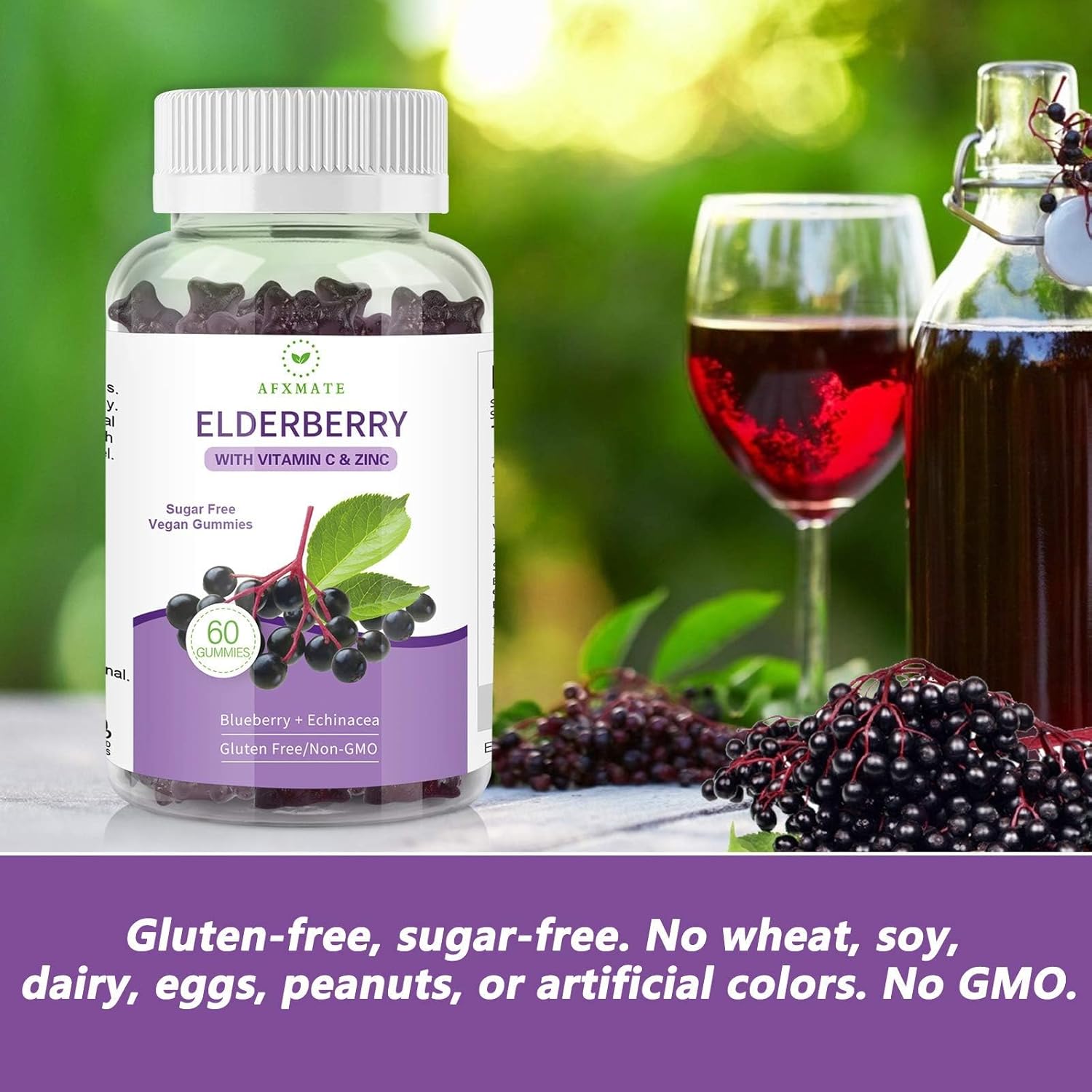 2 Pack Elderberry Gummies with Zinc and Vitamin C - Sambucus Black Elderberry for Adults and Kids, 120 Gummies - BoostGo Australia