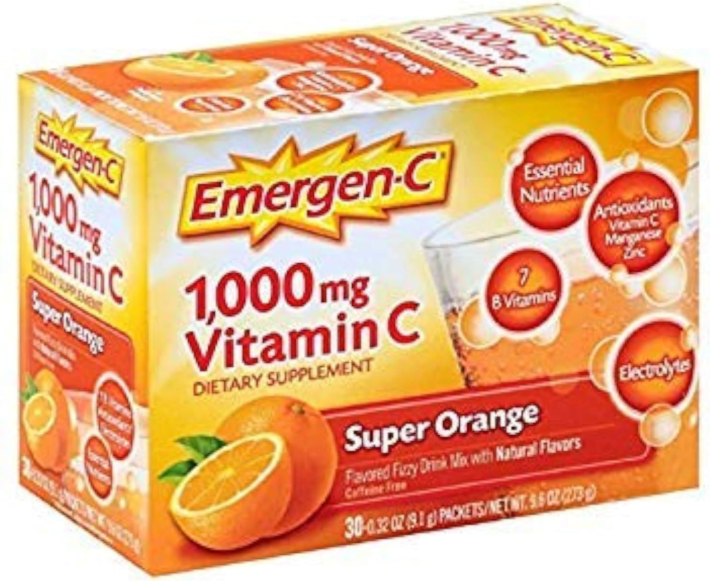 2 Pack Emergen-C Super Orange Vitamin C 1000MG 30-Count Immune Support Drink Mix