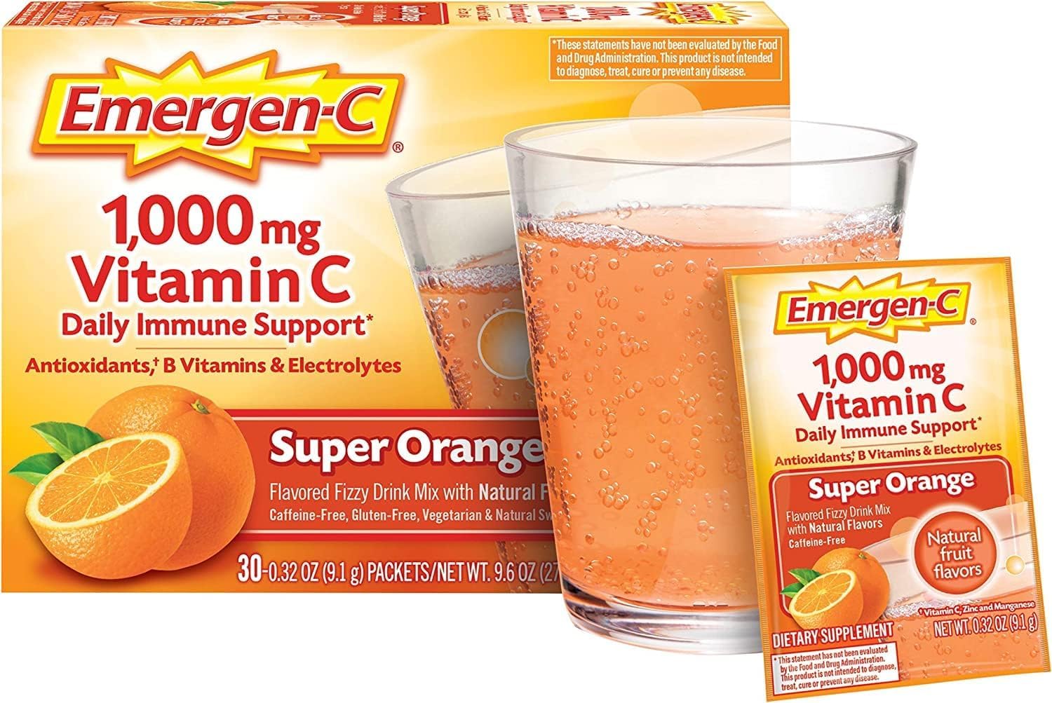 2 Pack Emergen-C Super Orange Vitamin C 1000MG 30-Count Immune Support Drink Mix