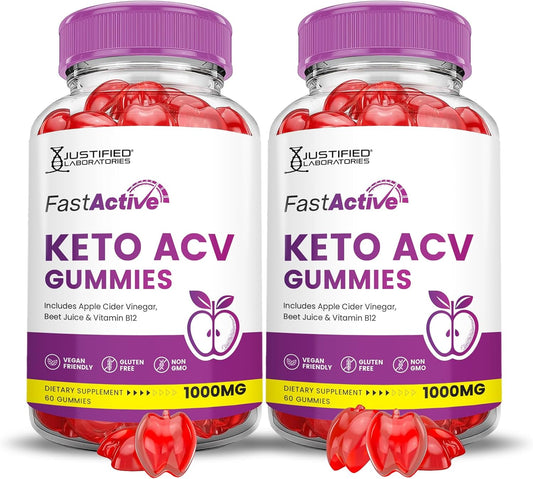 2 Pack Fast Active Keto ACV Gummies with Pomegranate Beet Juice Powder - 1000MG Advanced Formula - Vegan Non GMO - 120 Gummys