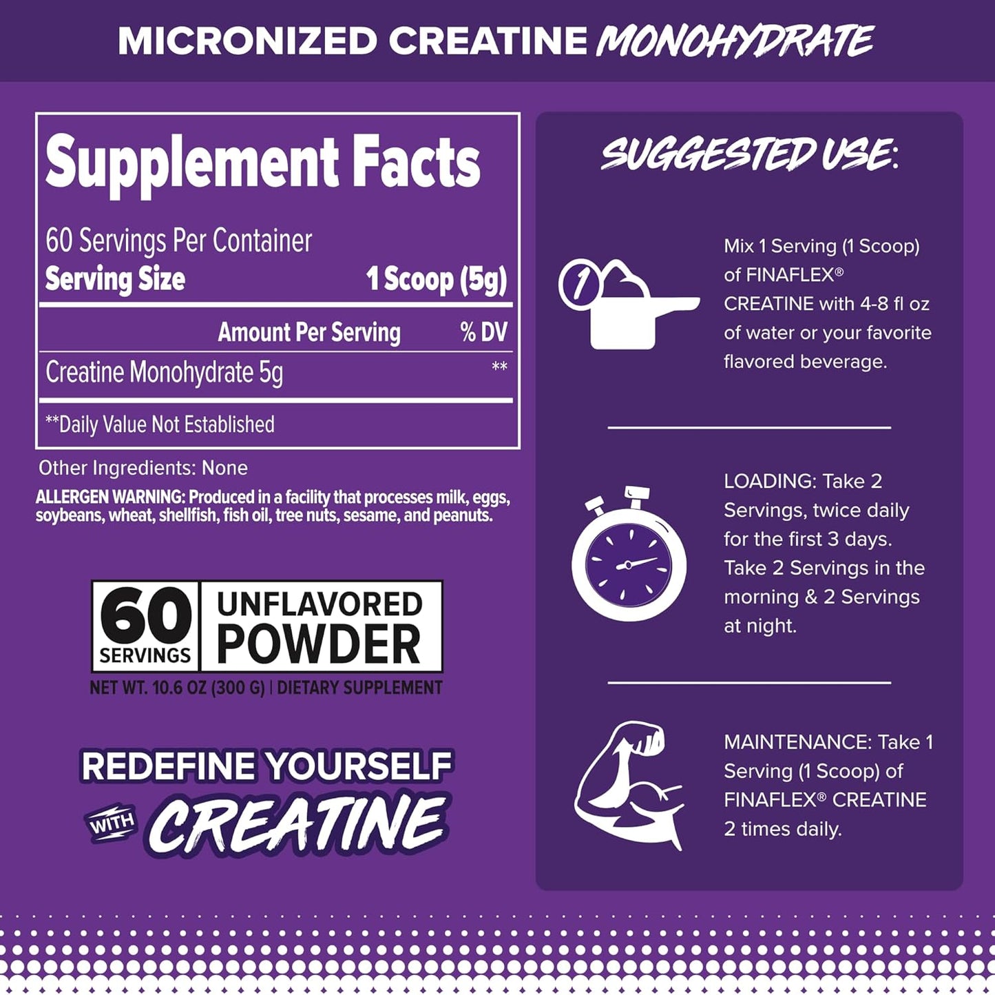 2-Pack FINAFLEX Pure Creatine Monohydrate Powder for Muscle Strength - 120 Servings, Unflavored Micronized Formula for Performance and Size Gains