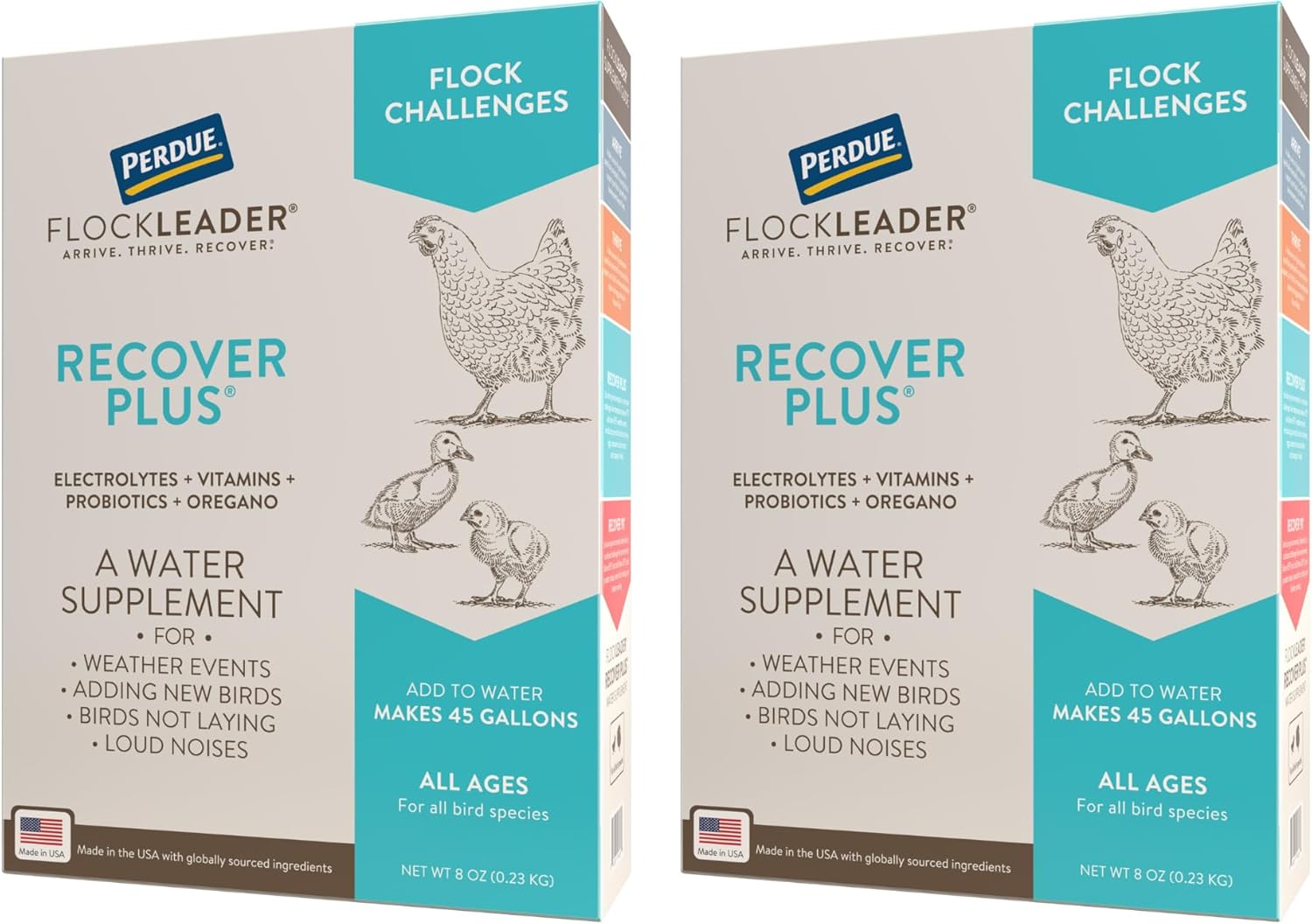 2-Pack FLOCKLEADER Recover Plus Probiotic Water Supplement for Chickens - Supports Moderate Stress, Electrolytes, Oregano - 8 oz