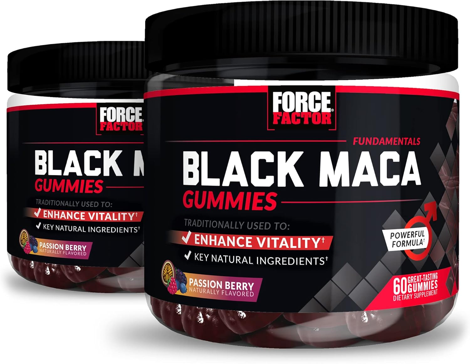 2-Pack Force Factor Black Maca Gummies with BioPerine for Male Vitality & Energy, Passion Berry Flavor - 120 Gummies