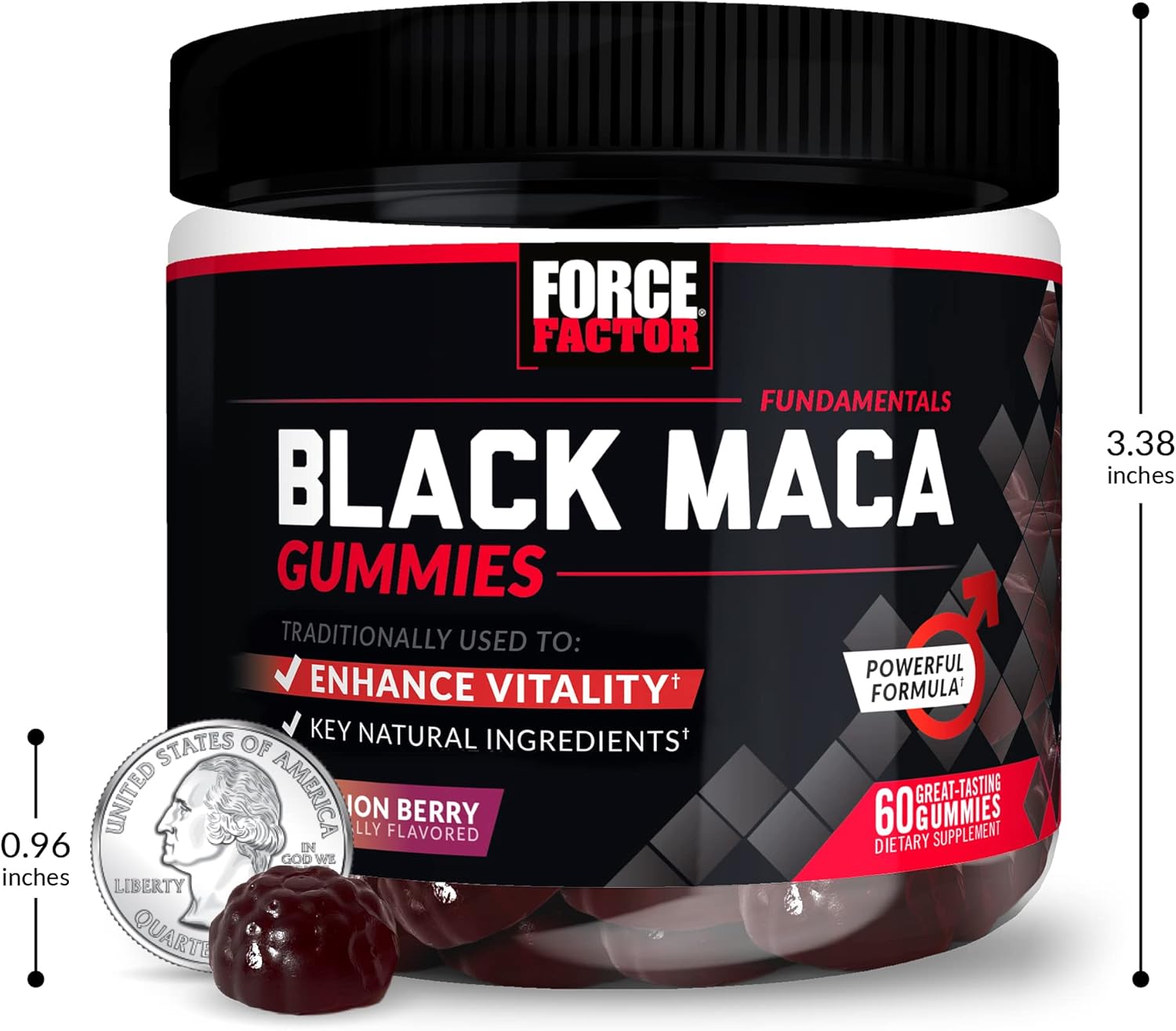 2-Pack Force Factor Black Maca Gummies with BioPerine for Male Vitality & Energy, Passion Berry Flavor - 120 Gummies