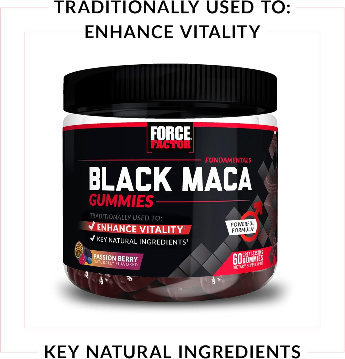 2-Pack Force Factor Black Maca Gummies with BioPerine for Male Vitality & Energy, Passion Berry Flavor - 120 Gummies