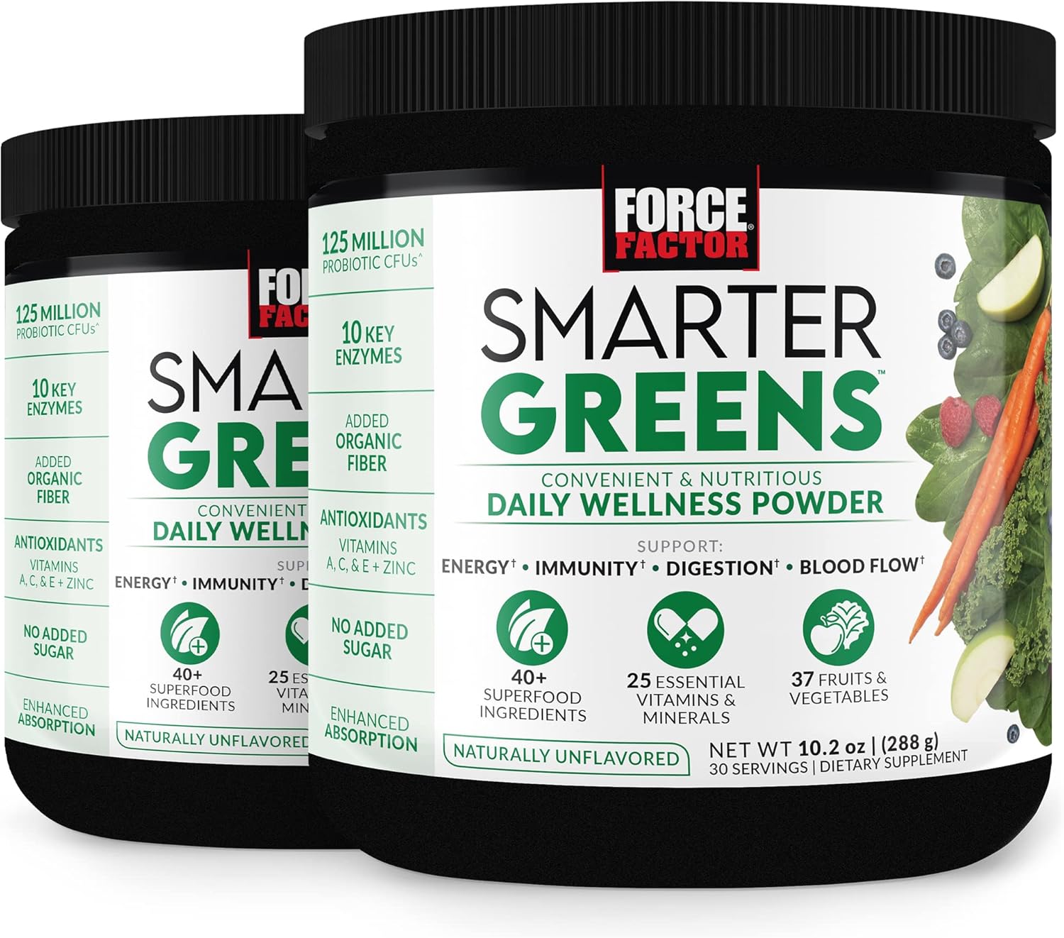 2-Pack Force Factor Smarter Greens Powder: Energy, Immunity, Digestion, Superfood with Vitamins, Minerals, Probiotics